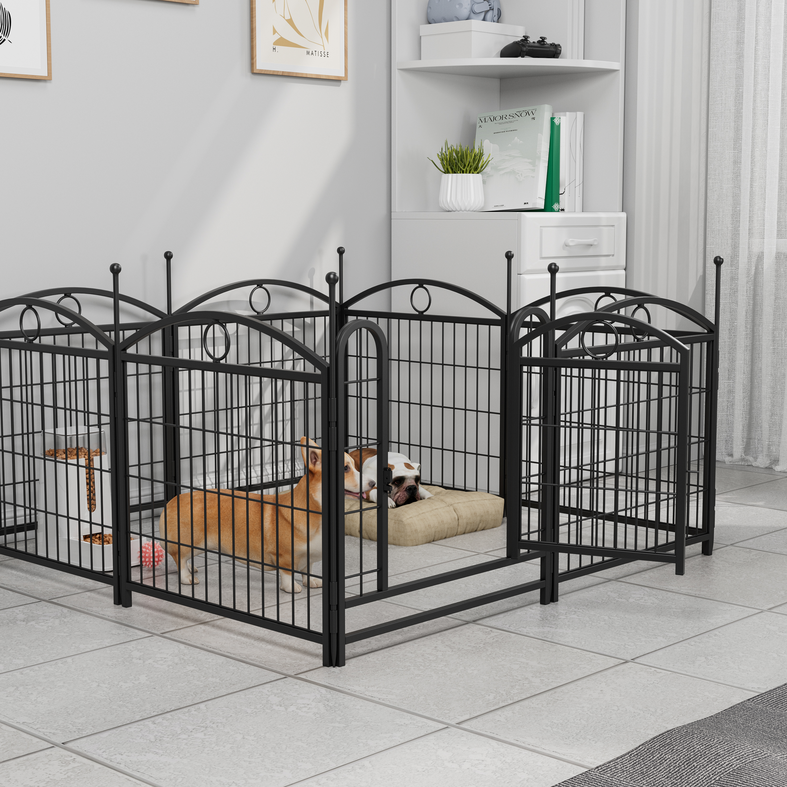 Dog Playpen Indoor 24 inch 8 Panels Metal Dog Pen Pet Dog Fence Outdoor Exercise Pen with Doors, Heavy Duty Dog Fence Puppy Pen for Large Medium Small Dogs Indoor Outdoor Foldable Pet Exercise Pen — image 29