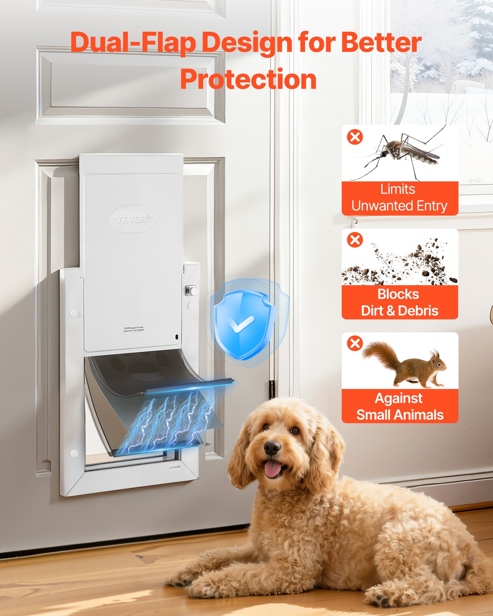Puerta para Mascotas, Mediana, Con Tres Tapas Magnéticas y Estructura Metálica, Paredes Fuertes y Resistentes al Tiempo para Puertas Interiores y Exteriores, Fácil de Instalar, Acceso Fácil Entrada-Salida para Tus Amores Caninos, Blanco — imagen 5