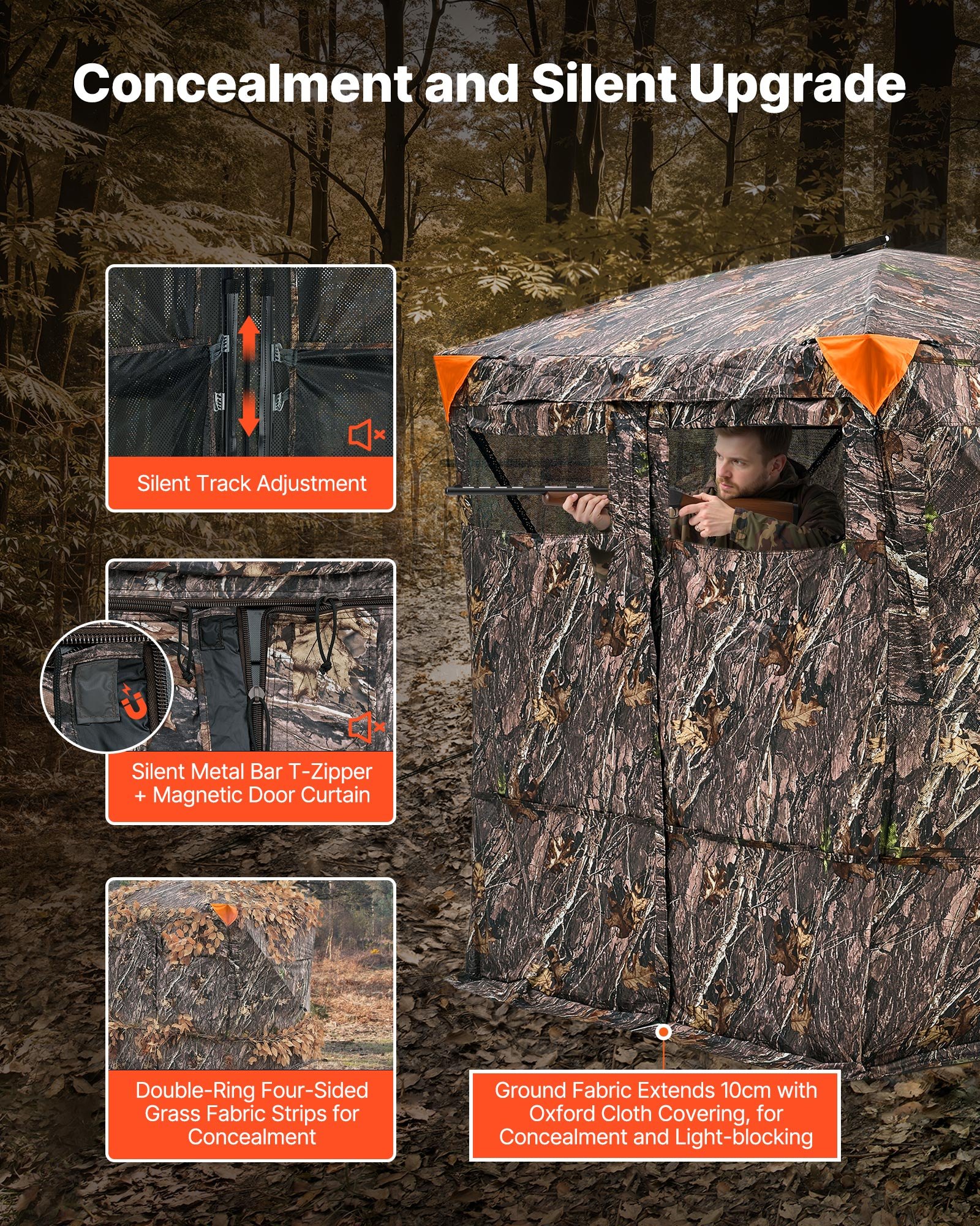 Hunting Blind, 4-5 Person See Through Ground Blinds With Carrying Bag, 270 Degree Portable Camouflage Tent, Durable Concealed Shelter With Silent Magnetic Door And Window, For Turkey And Deer — imagen 2