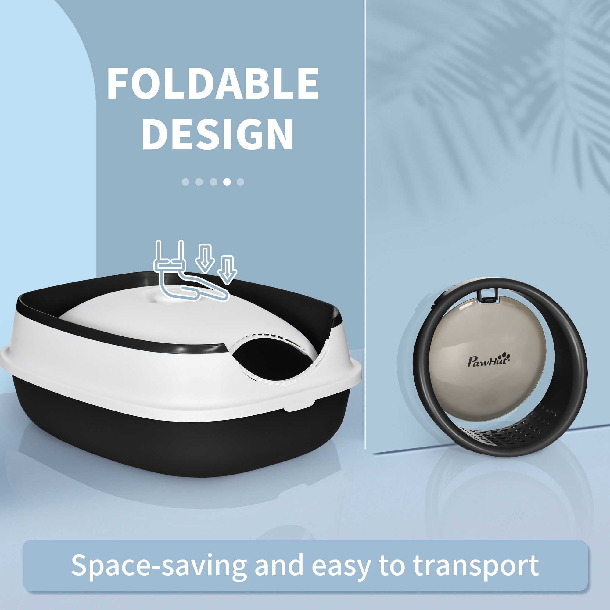 Dome Covered Cat Litter Box with Lid, White and Black — imagen 7