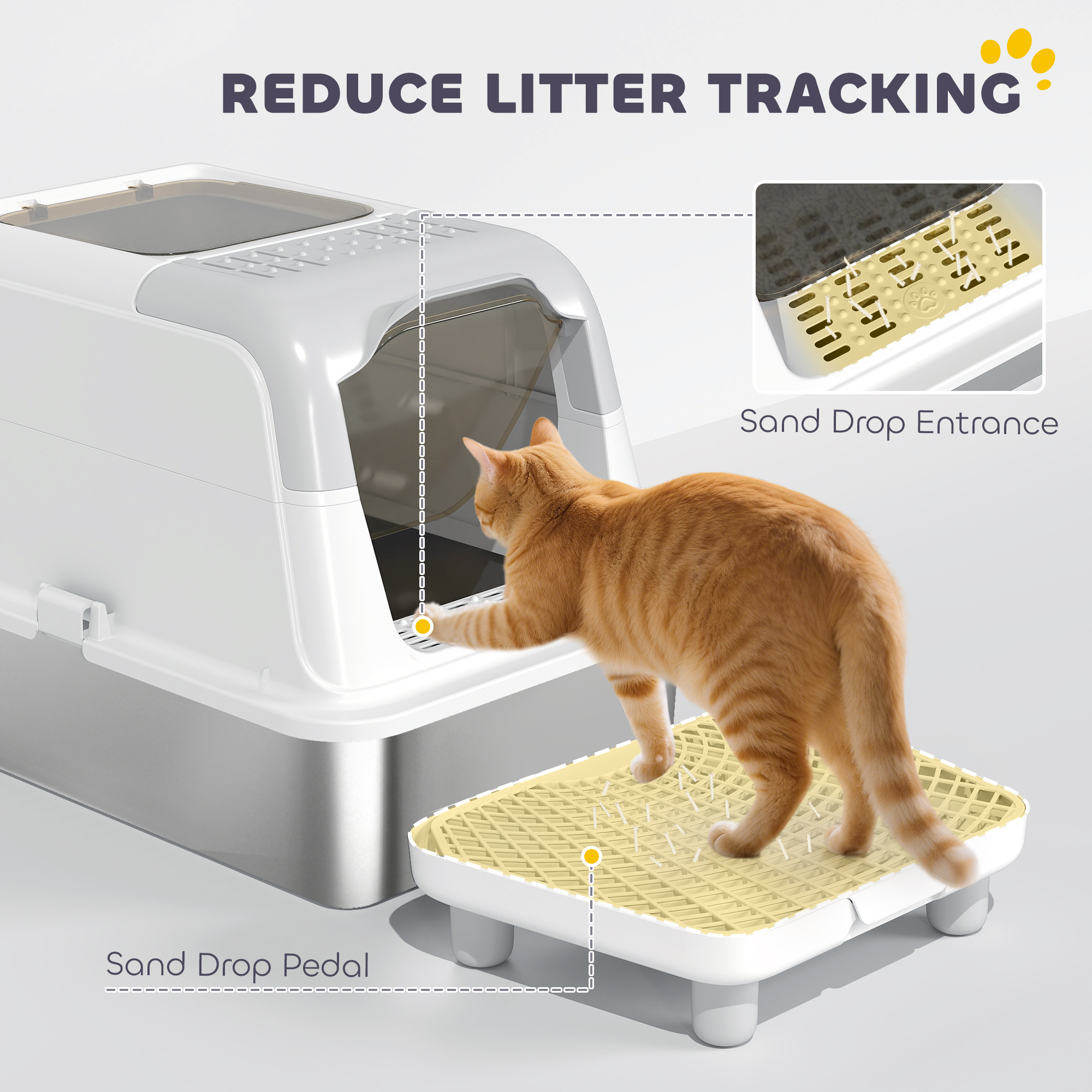 Extra Large Stainless Steel Litter Box, Enclosed Cat Litter Box with Scoop, Deodorizer Bag, Sand Drop Pedal — image 4