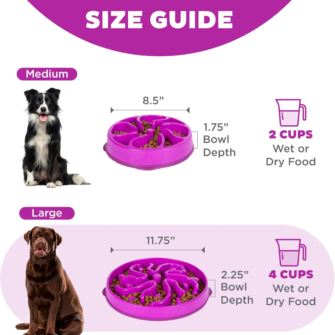 Hound Feeder Slo Bowl Large 4 Cup Capacity, Slow Feeding, Medium To Large Dogs, Non Slip, Purple, Flower Pattern — image 7