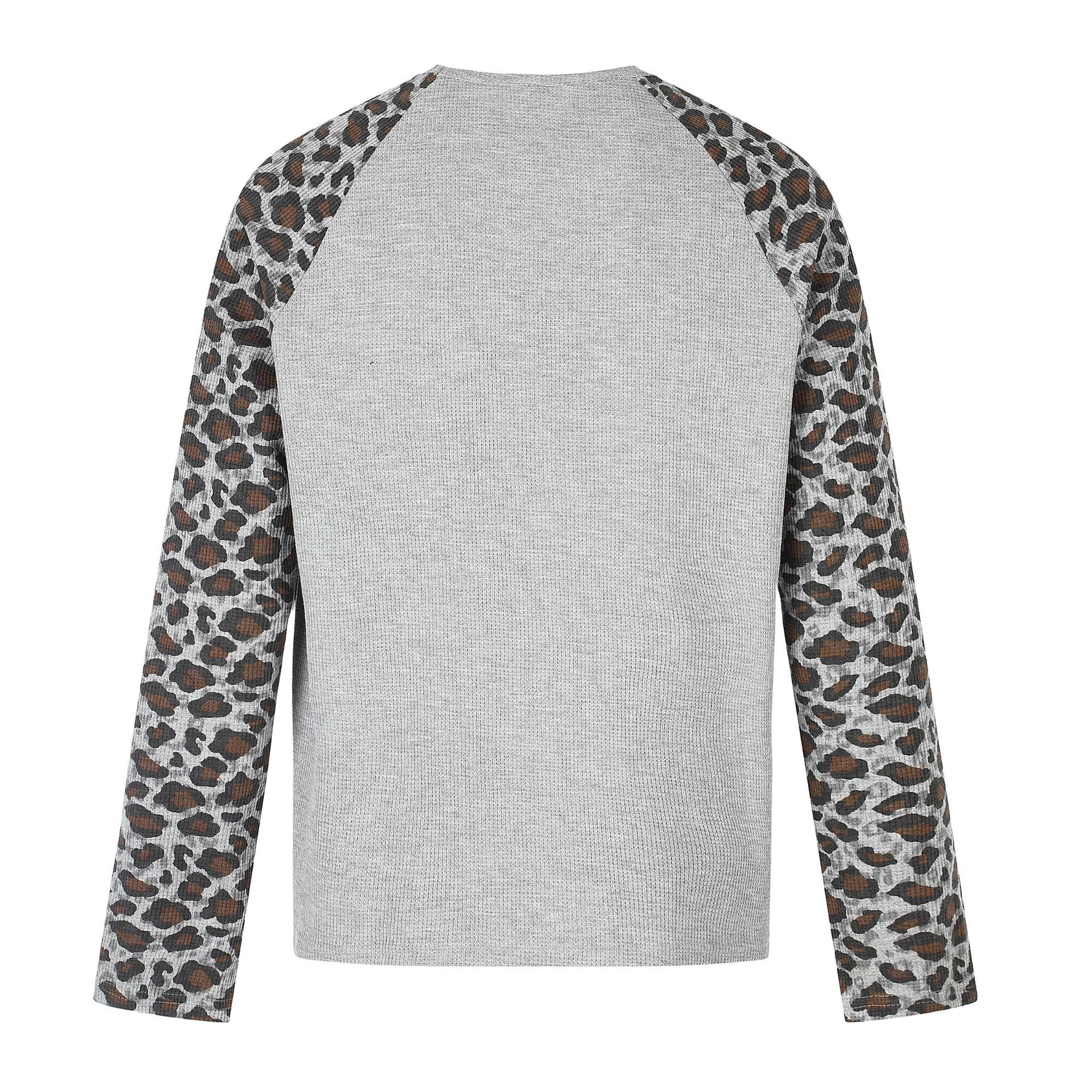 Streetwear Loose Leopard Print Waffle Knit Raglan Sleeve Long Sleeve T-Shirt Men — image 3