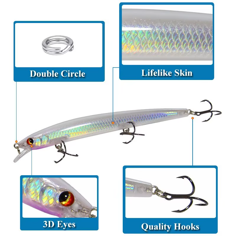 Lure de Minnow Long Shot 135mm/15,4g - Pescadores Voladores Clásicos de Plástico Duro para Cárpido y Pez Espinosa — imagen 4