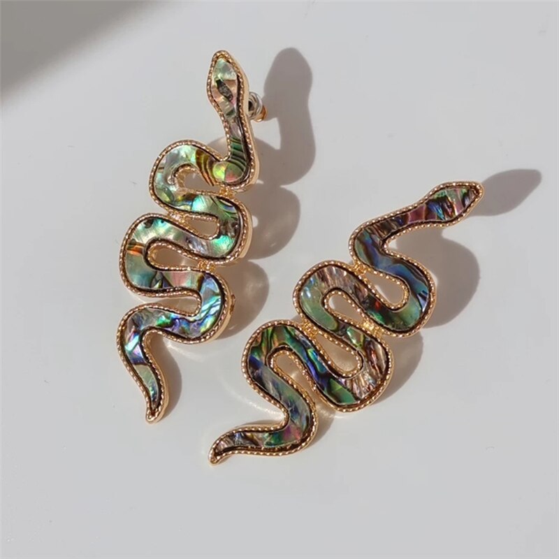 Vintage Leather Abalone Shell Snake Shaped Stud Earrings Geometric Irregular For Women Girls Party Jewelry Gifts — image 1