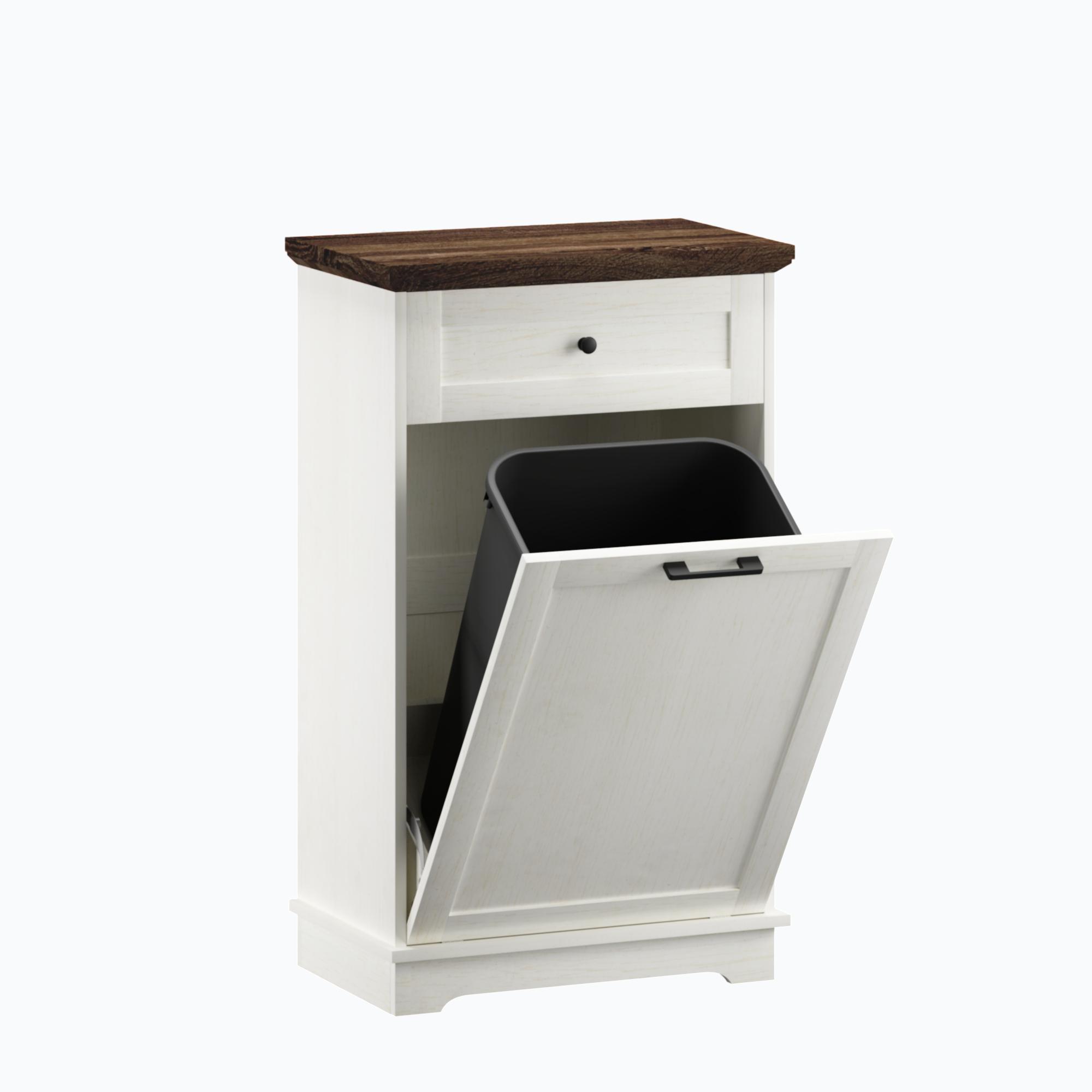 Mueble Basculante para Basurero de 10 Galones, Mueble Independiente para Bote de Basura, Mueble de Madera para Basura y Reciclaje con Cajón, a Prueba de Mascotas, para Cocina y Sala de Estar, Blanco Antiguo (No Incluye el Bote de Basura) — imagen 16