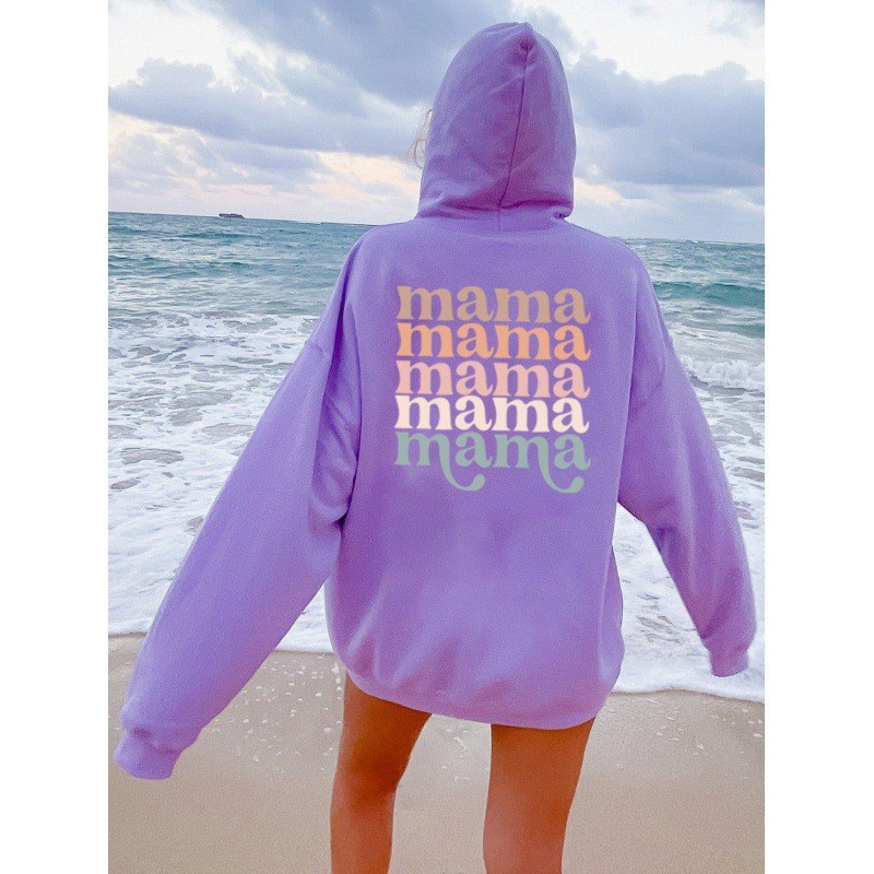 Casual Printed Long Sleeve Kangaroo Pocket Hooded Sweatshirt for Women — image 12