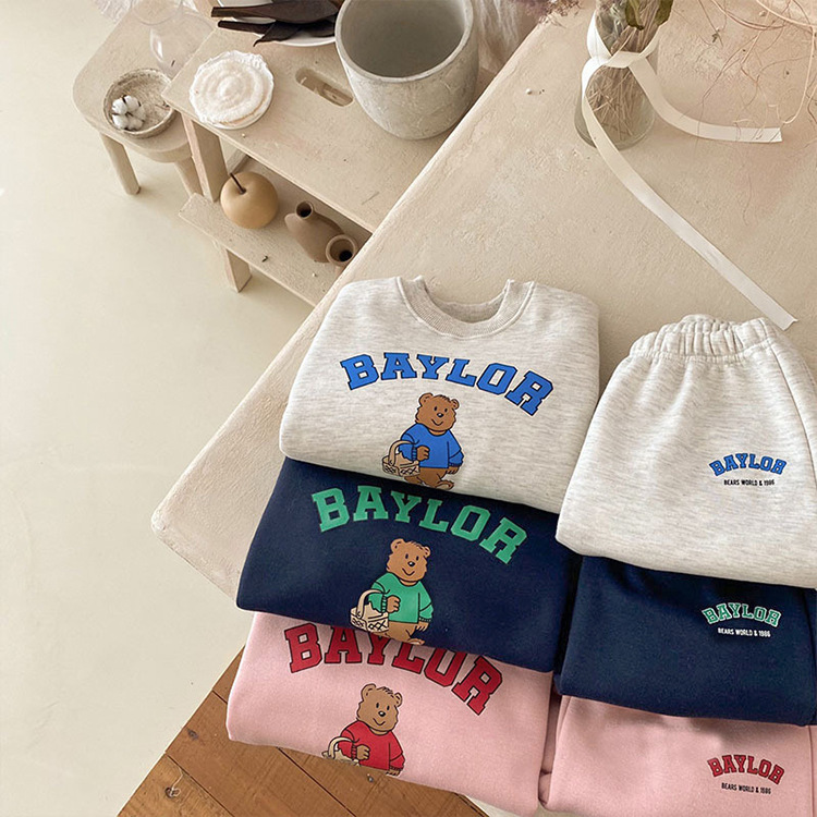 Children's Long Sleeve Hoodie Set, Boys' Sports Casual Set, Girls' Bear Letter Print Two-Piece Set — image 5
