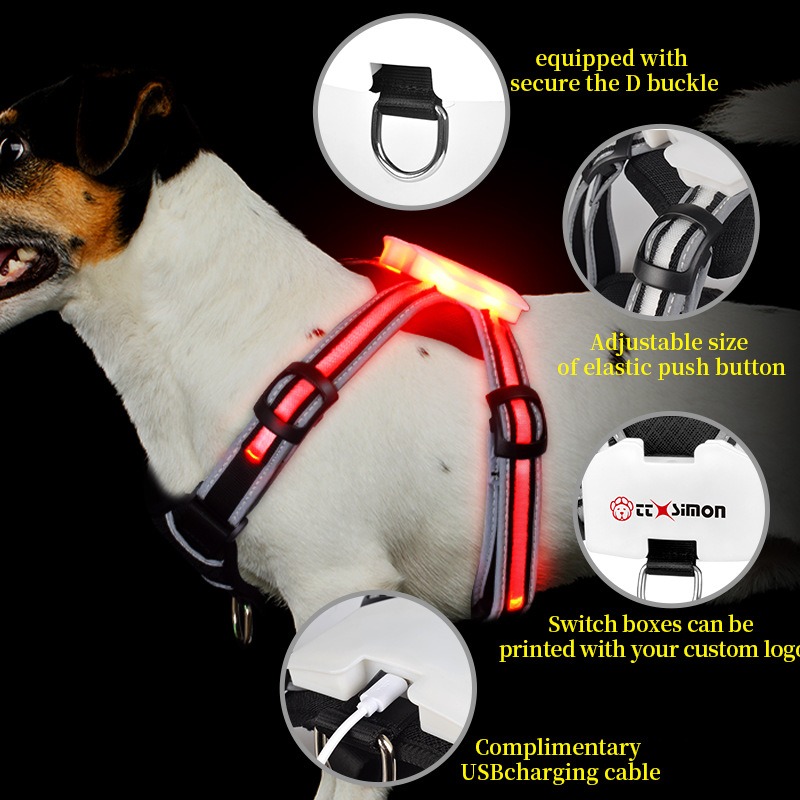 Arnés de pecho con luz LED, a prueba de explosiones, para caminar de noche, camiseta interior, para perros pequeños y grandes — imagen 3