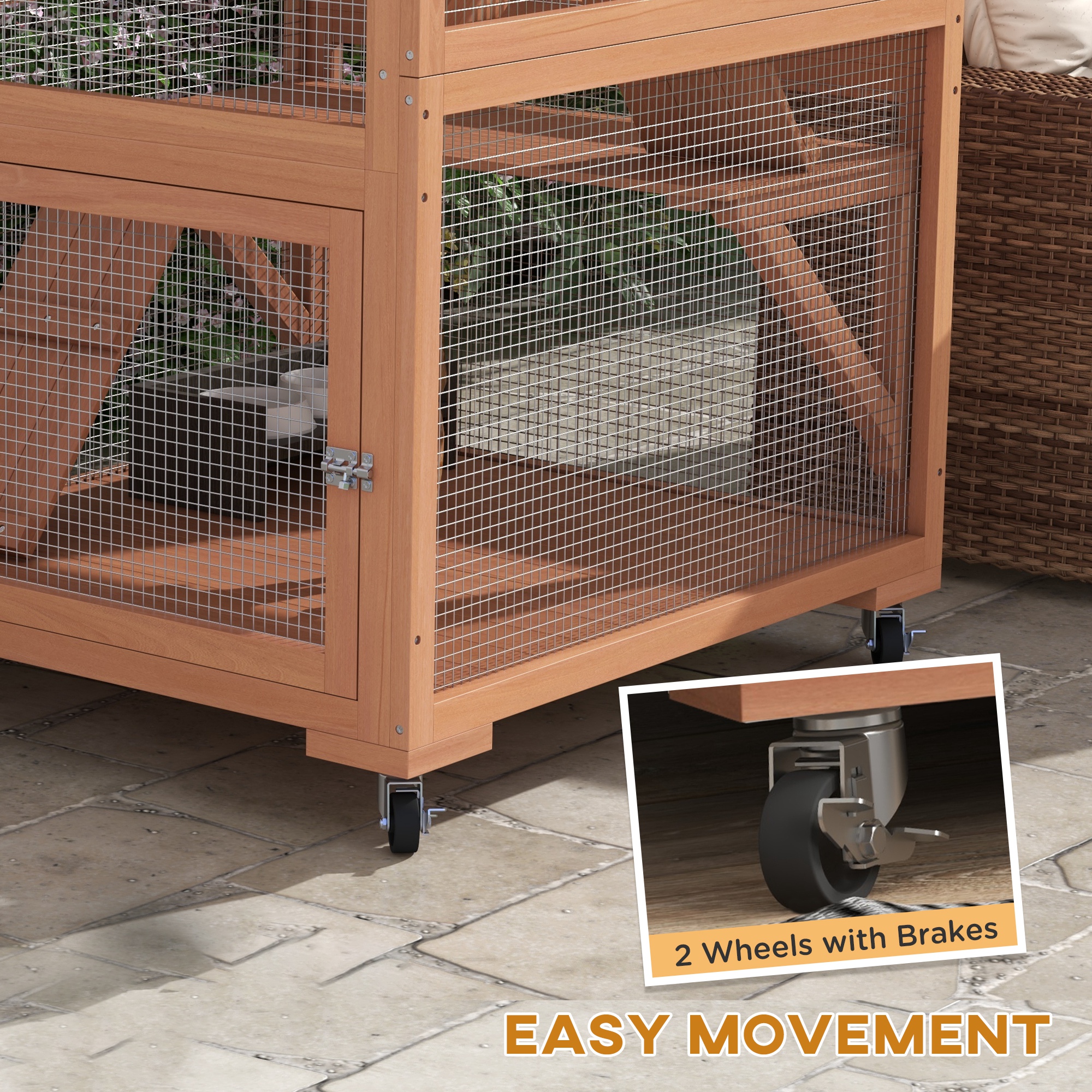Catio, Outdoor Cat Enclosure House On Wheels With Hammock, Orange — imagen 3