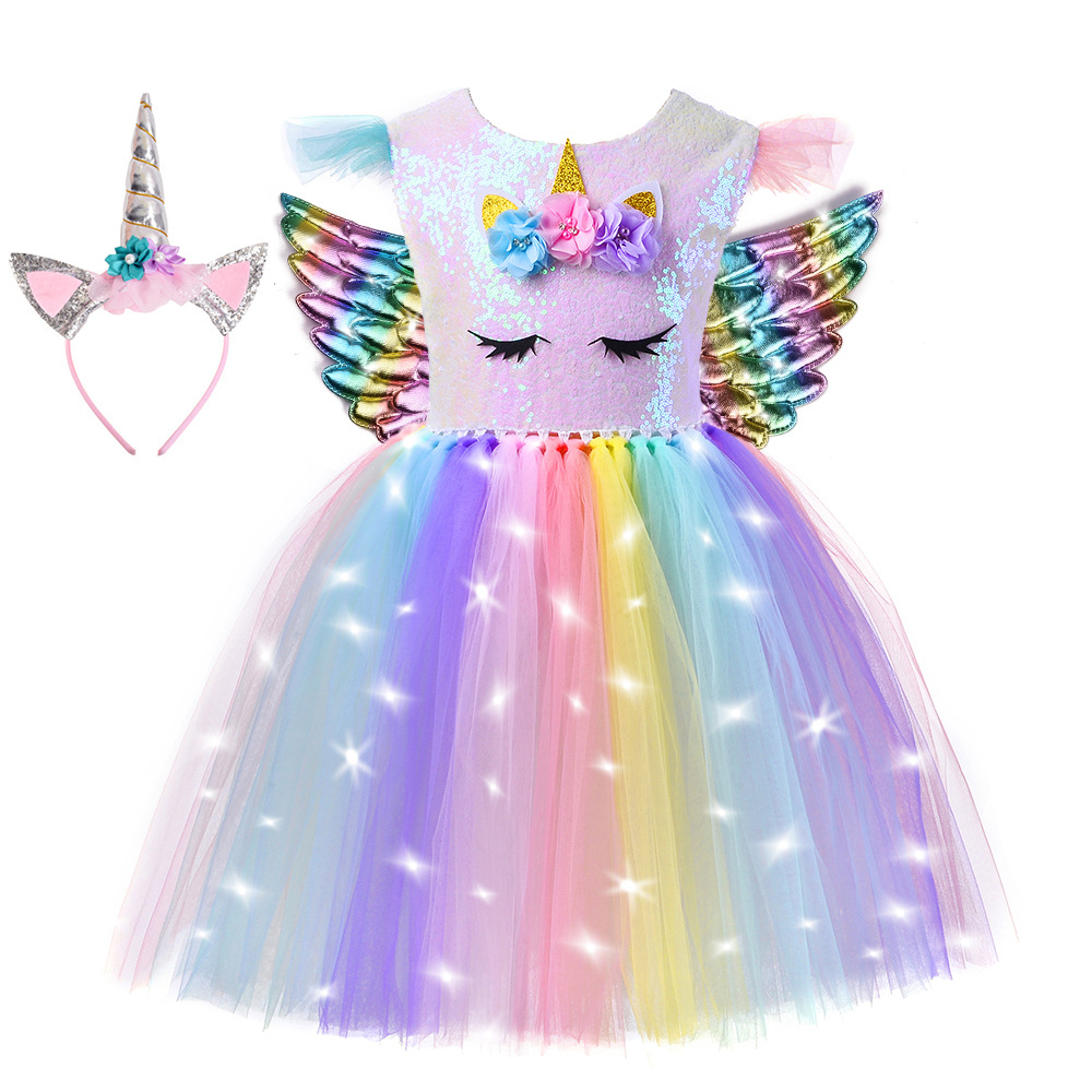 Unicorn Light-Up Princess Dress for Girls, Tulle Party Dress, Stage Costume, Frozen-Themed Outfit — image 2