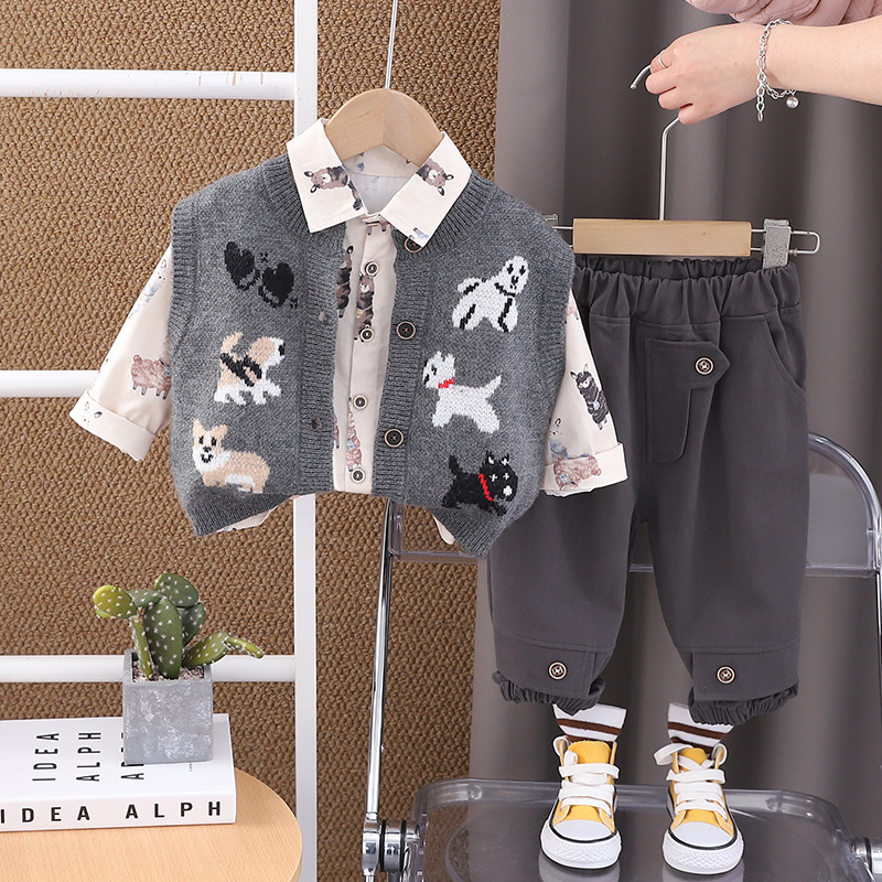 Toddler Boys Girls All Over Print Dog Shirt Vest 3 Piece Set — image 8