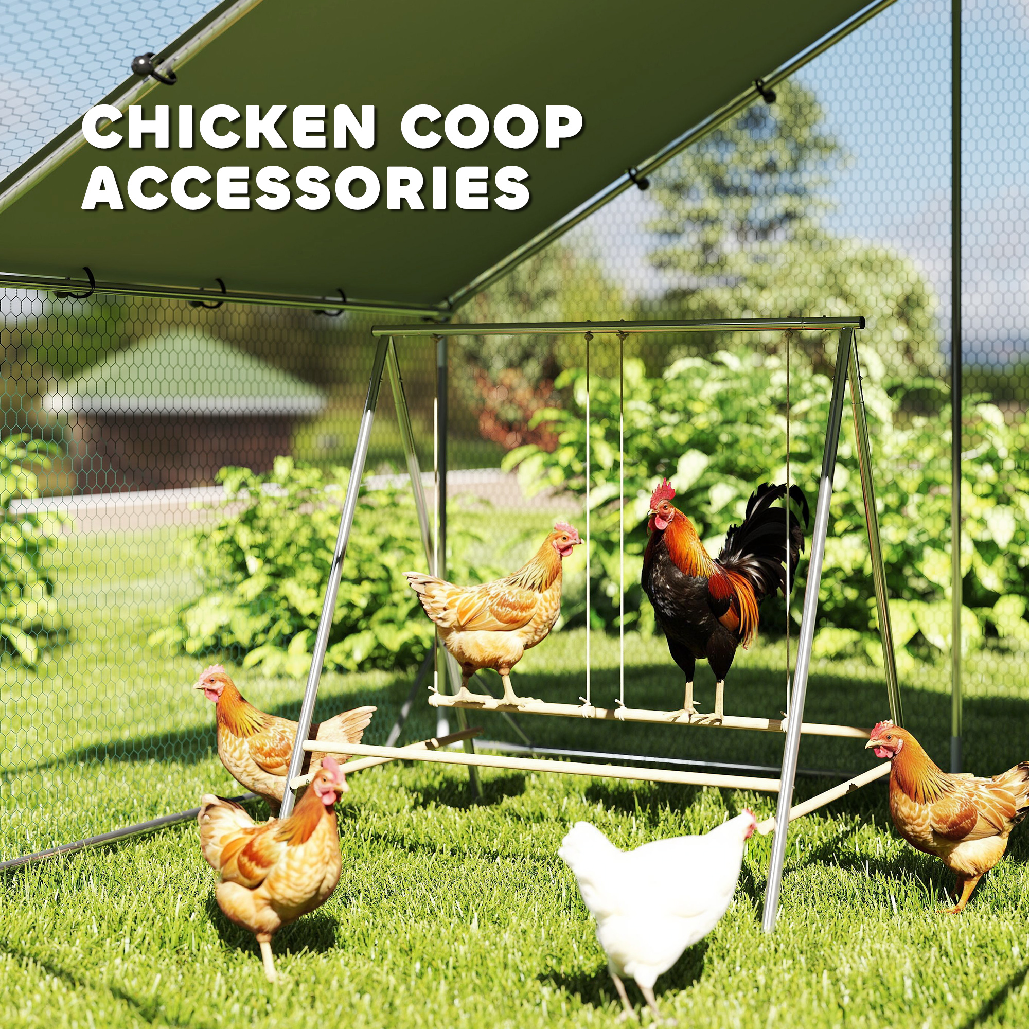 Percha para Pollos - Barra de Descanso con 2 Sillas de Balance, Accesorios para Gallinero — imagen 2