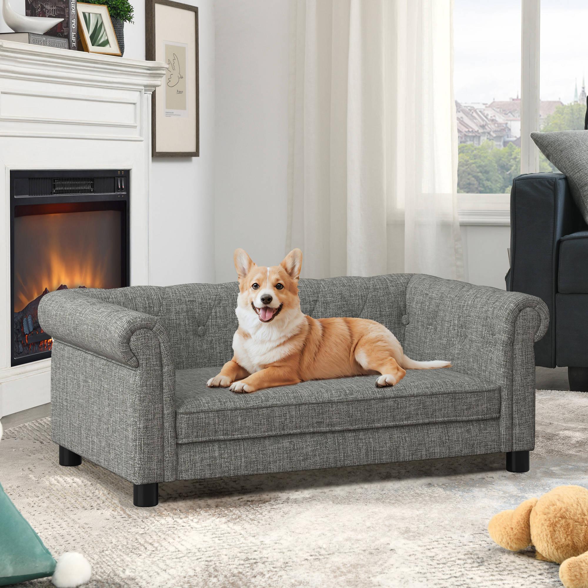 Elegant Rectangular Pet Bed For Small And Medium-sized Dogs, Durable Elevated Dog Sofa Bed, Comfortable Dog Sofa, Modern And Fashionable Linen Fabric Dog Sofa-Light Grey — image 1