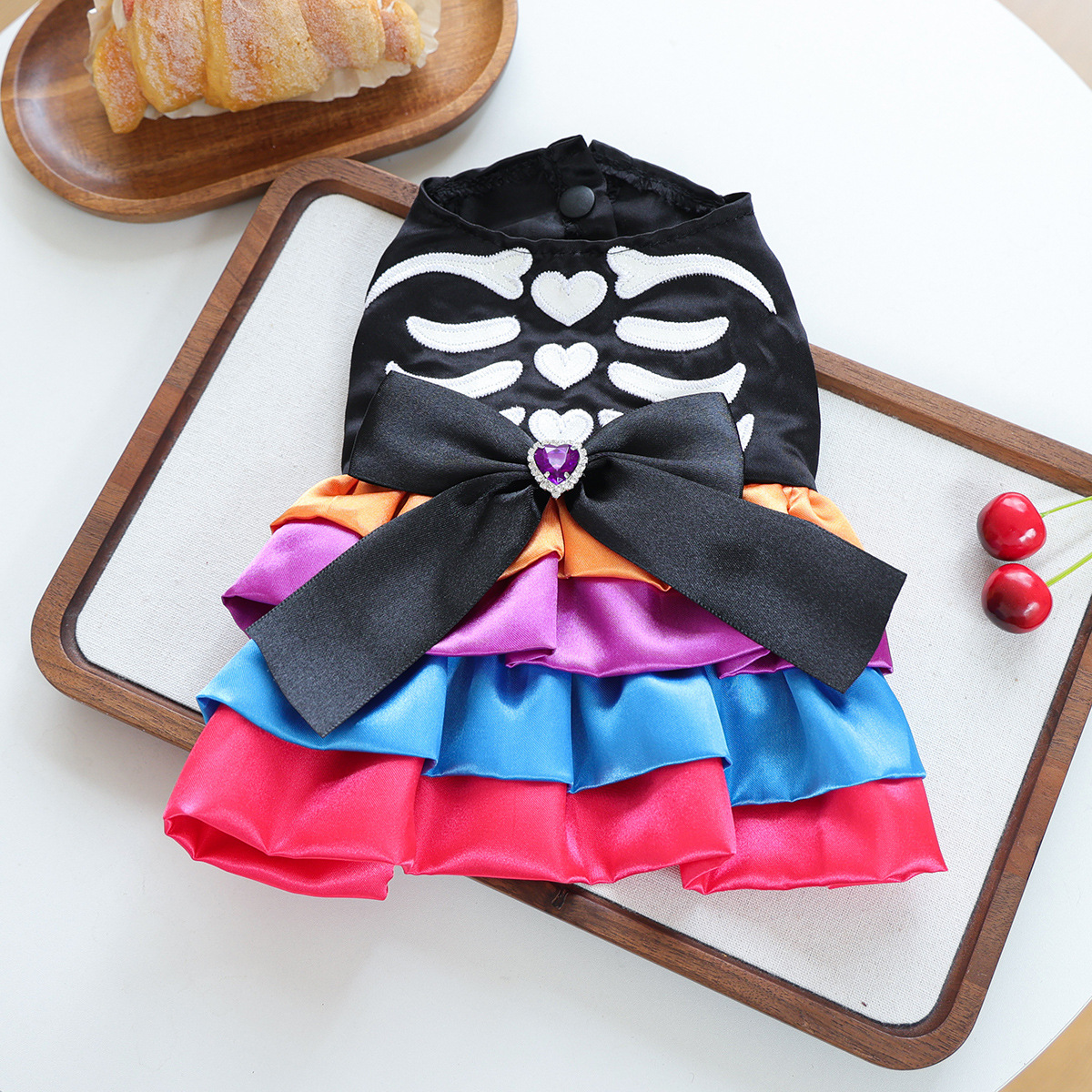 Disfraz de Calavera de Halloween para Mascotas con Tulle Arcoiris y Cinta, Vestido Divertido para Fiesta de Perros y Gatos — imagen 5