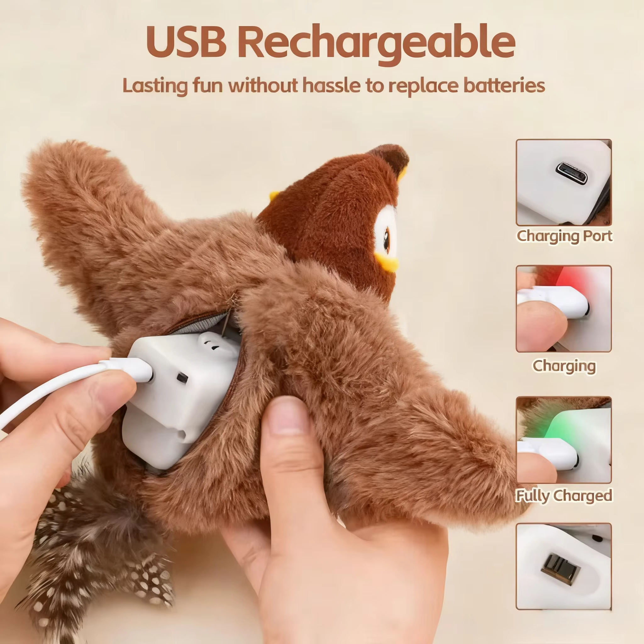 New Simulated Bird Cat Toy Interactive Toys Dog Rechargeable Chirping Flapping Bird(no Flying) Touch Activated Plush Toy Pet — image 5