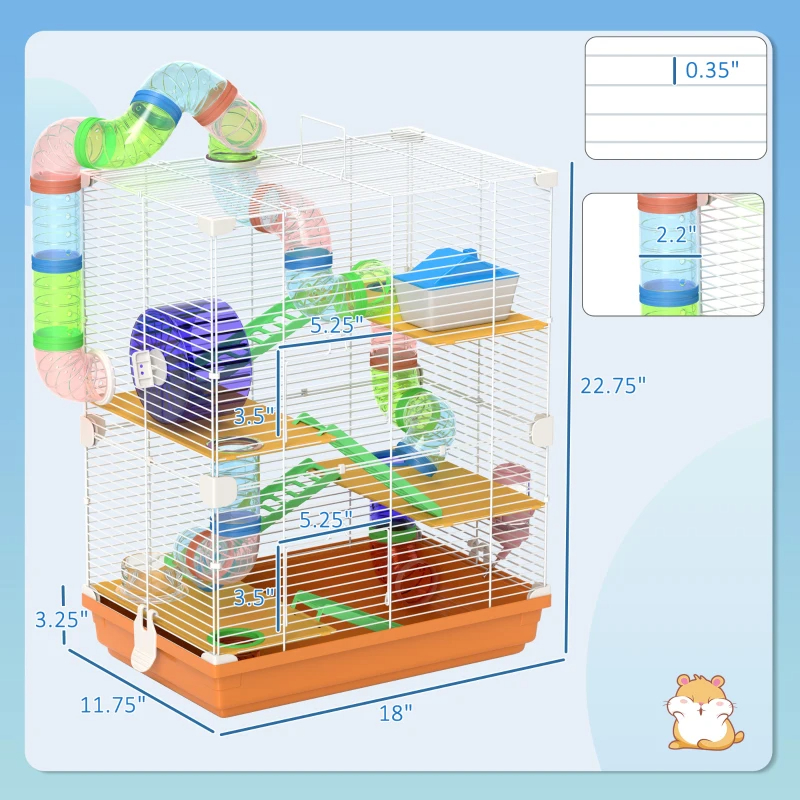 5 Tiers Hamster Cage Portable Animal Travel Carrier W Exercise Wheels Tube, Orange — imagen 5