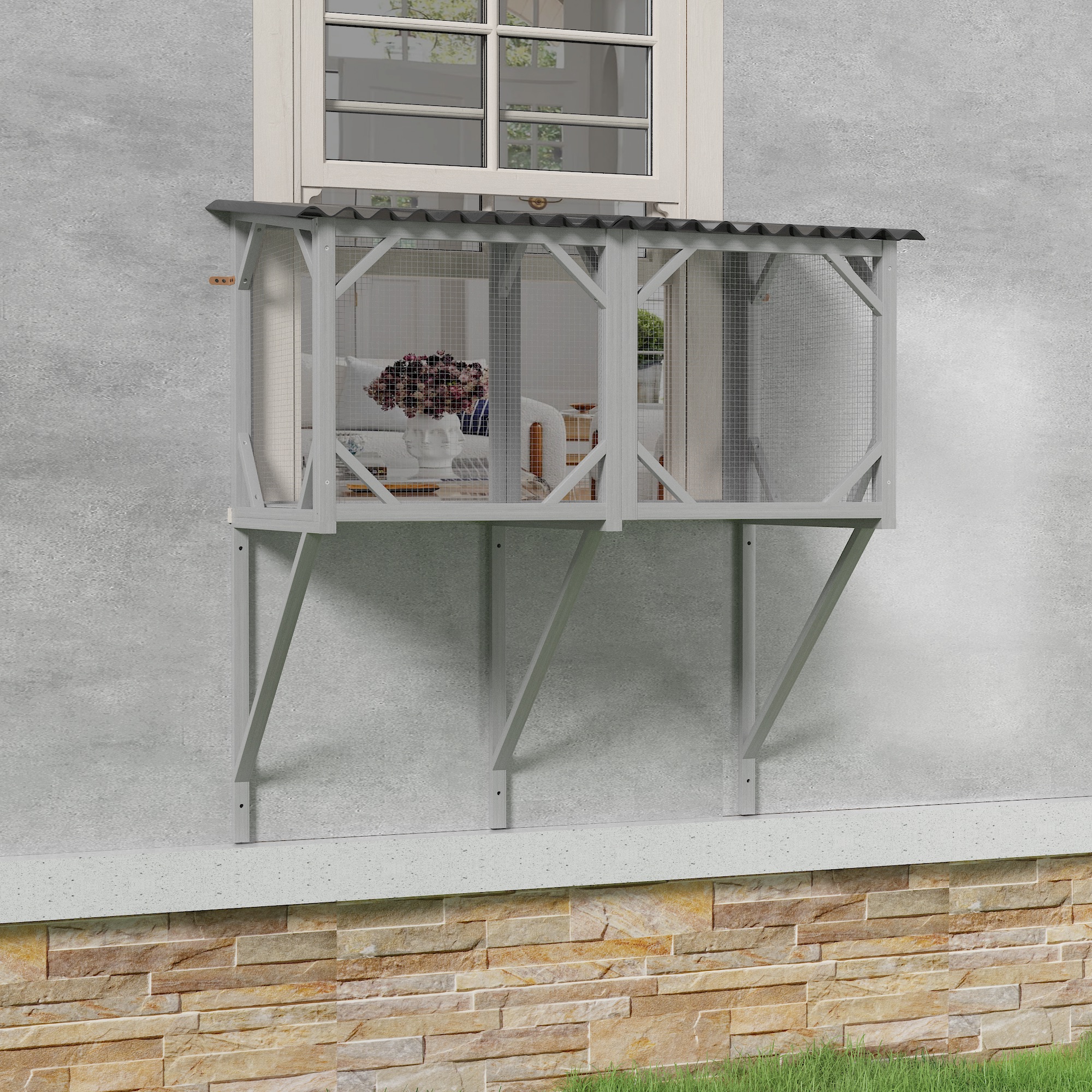 Catio para Gatos Grandes, Percha de Ventana en Madera para Gatos Indómitos - Para Tumbarte, Dormir y Disfrutar del Exterior desde la Seguridad de tu Hogar — imagen 4