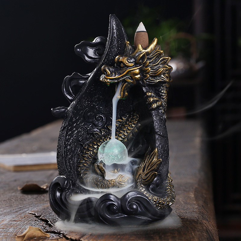 Resin Smoke Backflow Aromatherapy Furnace Creative Large Dragon LED Light Waterfall Backflow Incenseware Handicraft Ornaments — image 6