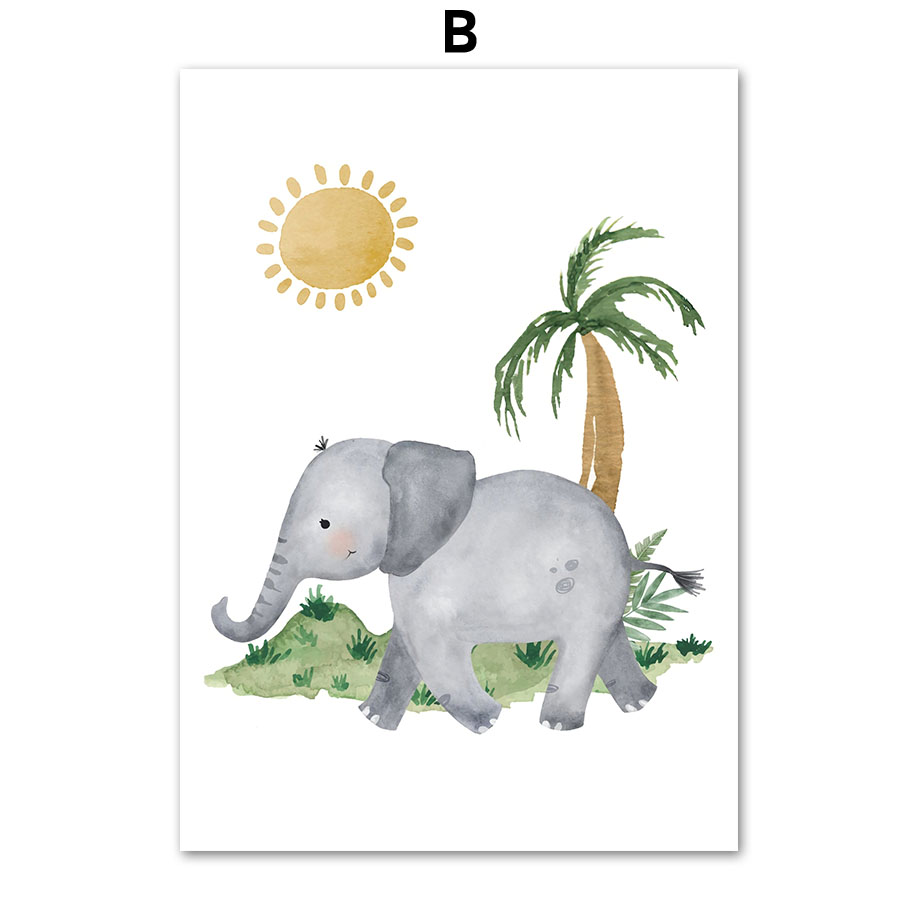 Naturaleza de Selva - Jardín de Animales de León, Elefante y Jirafa en Lienzo de Pared — imagen 1