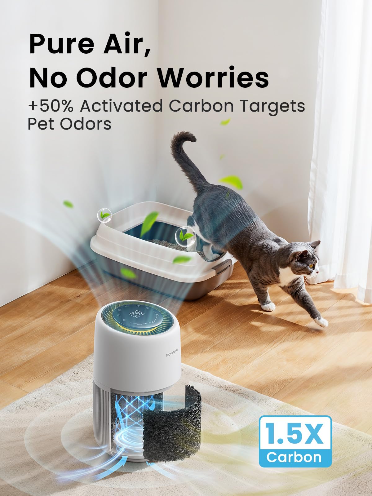 Pet Air Purifier Enhanced Activated Carbon Air Intake For Hair Odor Dander Allergies, 5-Stage H13 True HEPA, Pet Pre-Filter PM2.5 Auto Mode For Bedroom HomeP — image 2