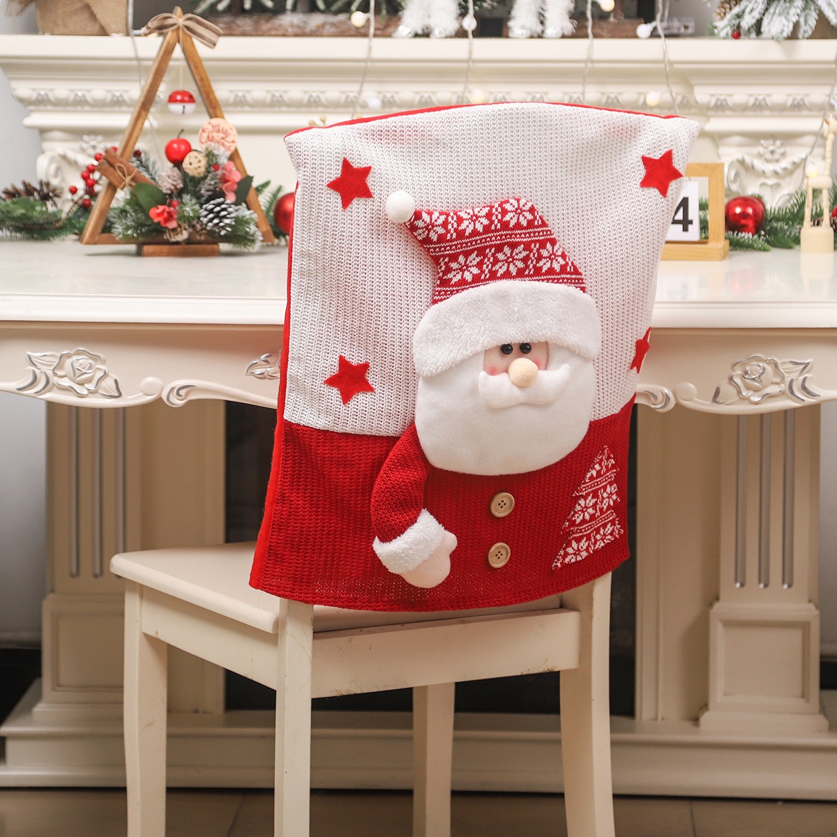Elderly snowman deer knitted fabric three-dimensional figurine chair cover table and chair cover restaurant decoration — image 6