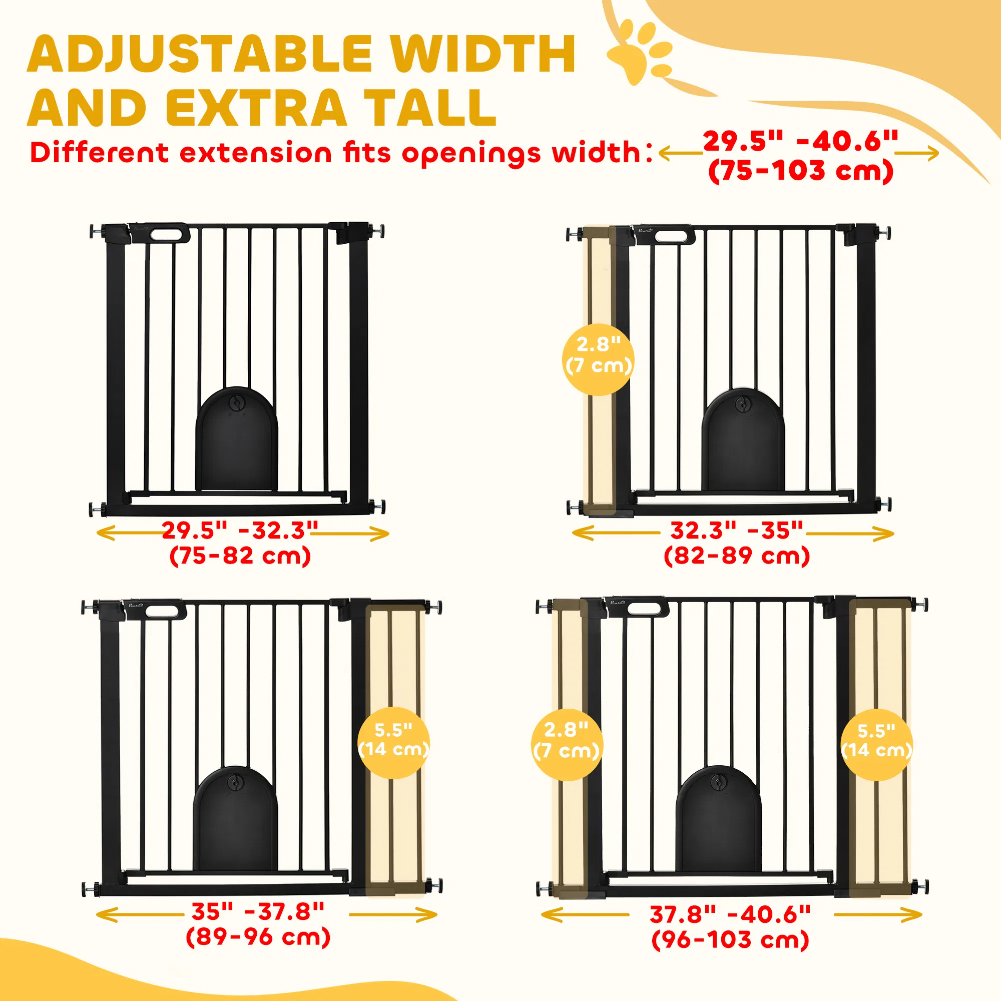 30"-41" Extra Wide Pet Gate Barrier with Small Door, 30"H Dog Gate with Safety Gate Barrier, Stair Pressure Fit, Black — image 3