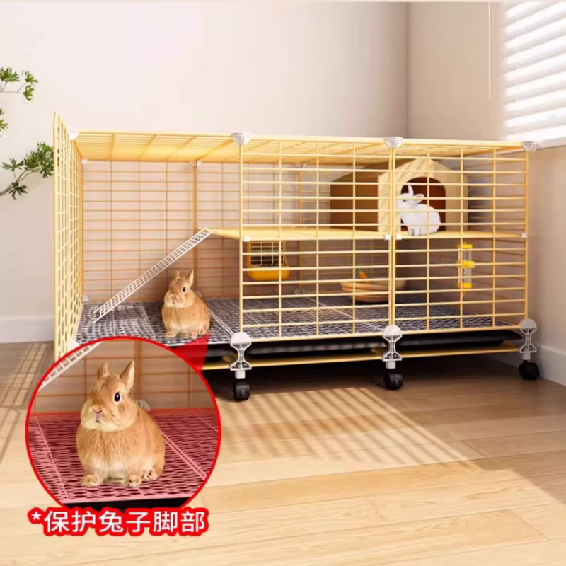 Caja Grande para Conejos de Dos Niveles con Caja de Alimentos Removible Casa para Conejo Interior Espaciosa Vivienda para Conejos — imagen 5
