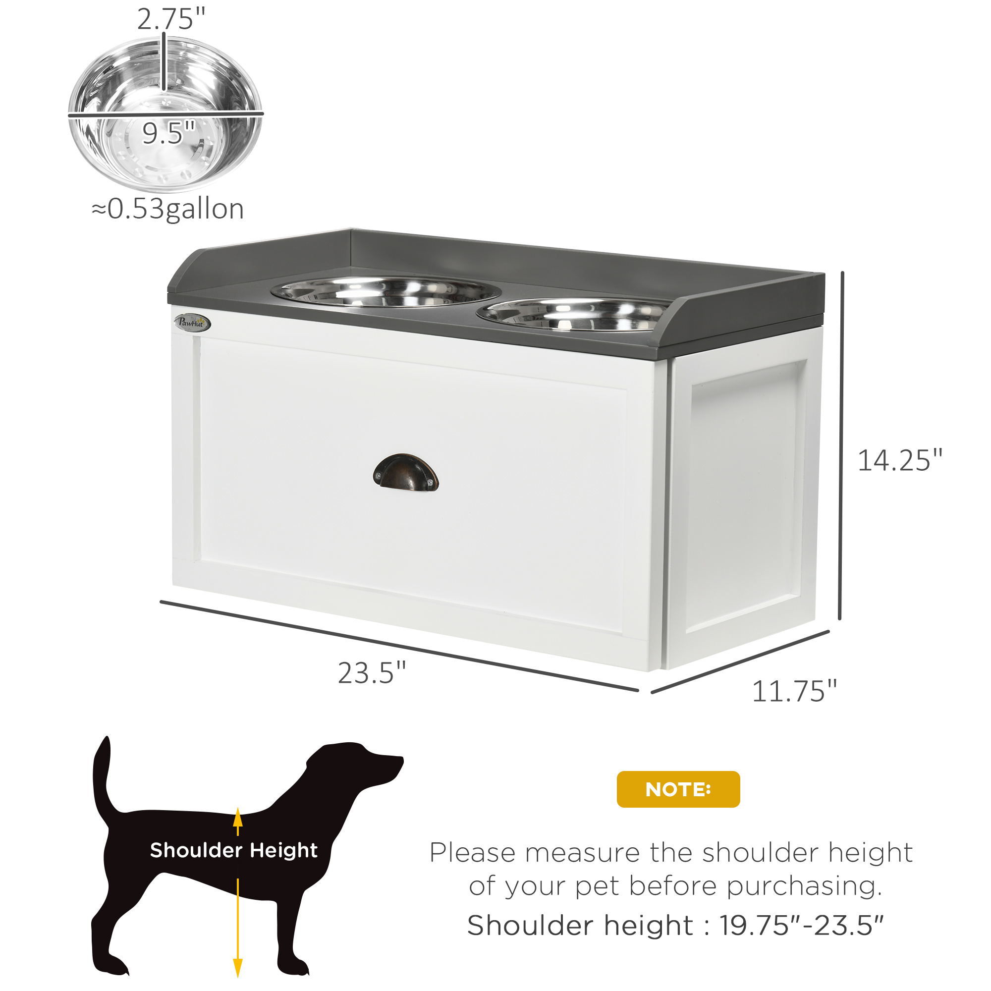 Pet Feeding Station Pet Dish Bowl Set with Storage, 2 Elevated Dog Bowls for Large Sized Dogs, White — image 7