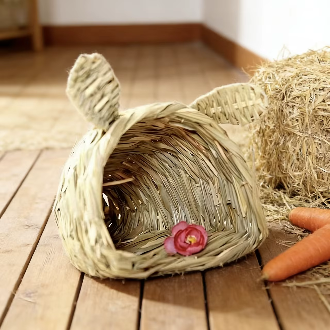 Caja de Paja para Conejo: Hogar de Paja Térmico para Conejos y Pequeños Animales — imagen 1