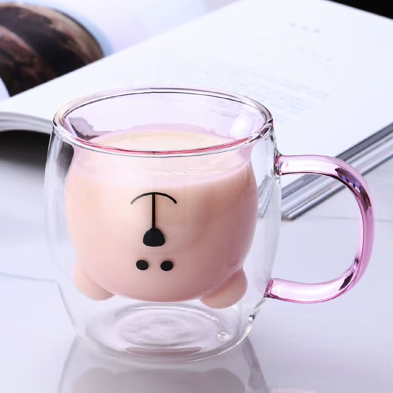 Creative Cute Bear Coffee Mugs Double Glass Cup Animal Double-layer Milk Juice Tea Mug Cup Lady Valentine's Day Christmas Gift — image 1
