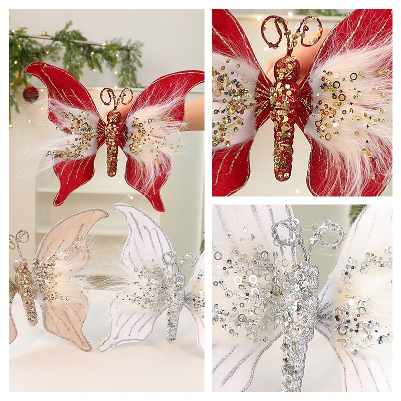 Saint Yuan New Fabric Christmas Butterfly DIY Christmas Scene Decoration Props Christmas Decorations Simulation Butterfly — image 4