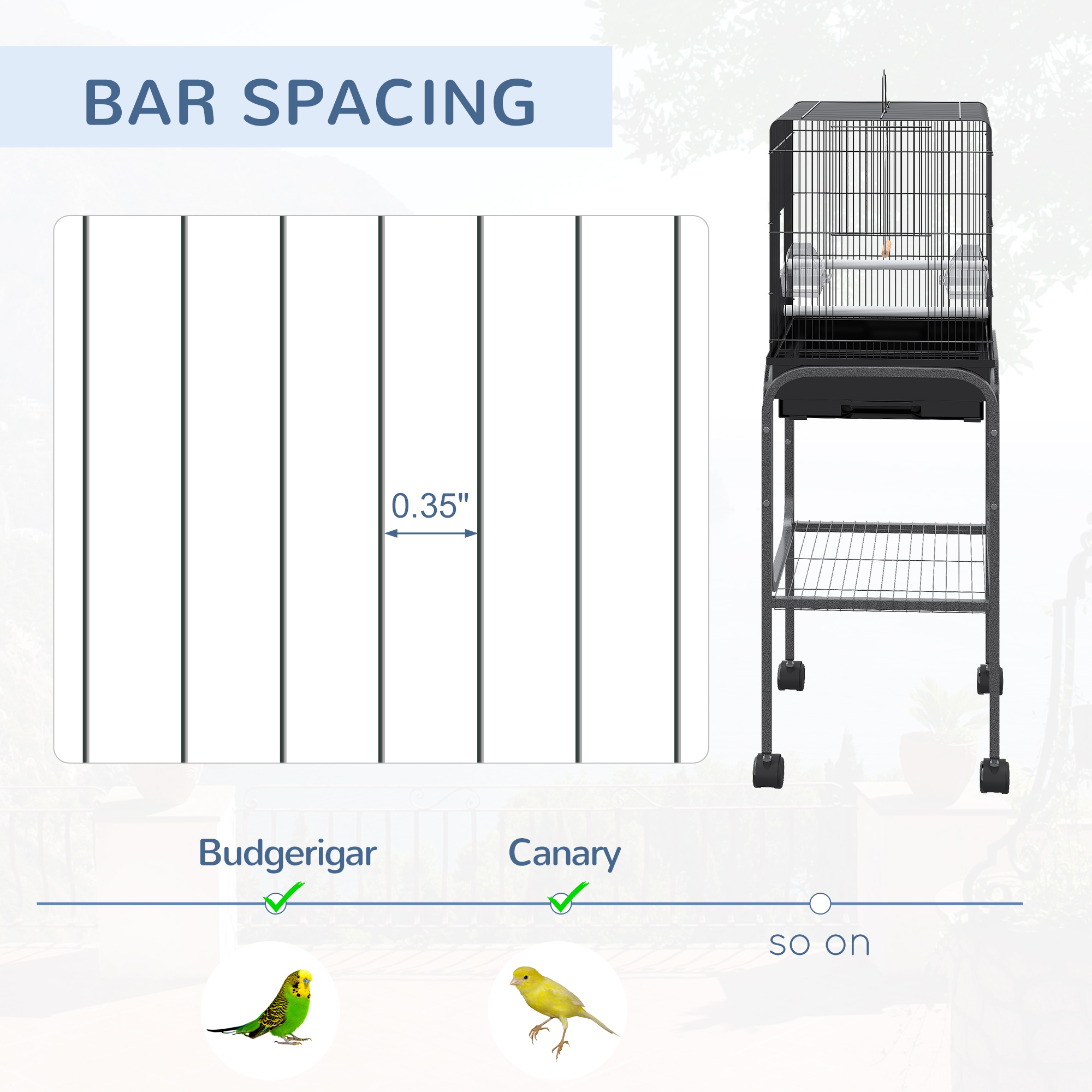 45-inch Metal Indoor Bird Cage, Parrot Cage, Bird Aviary with Detachable Rolling Stand, Storage Basket, and Accessories - Black — image 7