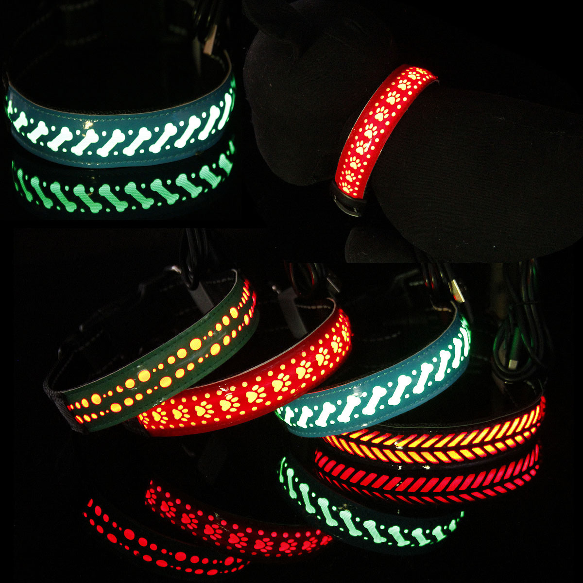 Collar de Luz LED Rechargeable con Cuero Tallado para Mascotas — imagen 1