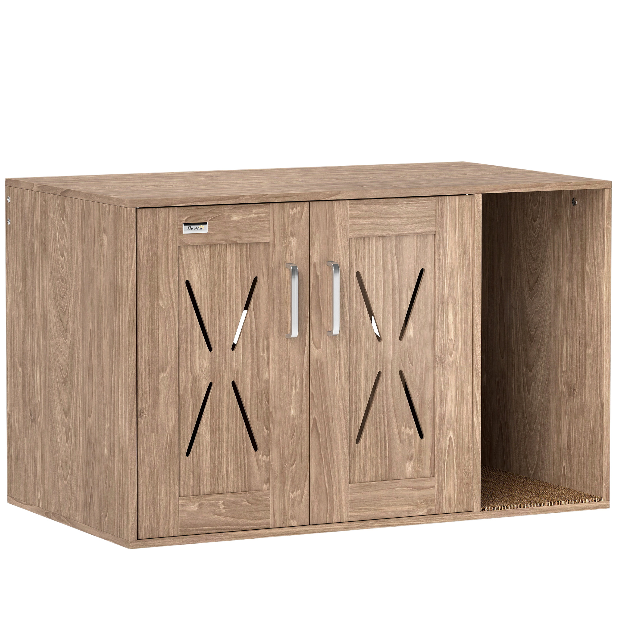 Caja de Arena para Gatos con Tablero de Rasguñado, Mesa Lateral y Baño para Mascotas, 81 cm x 48 cm x 51 cm, Madera Marrón Claro — imagen 1