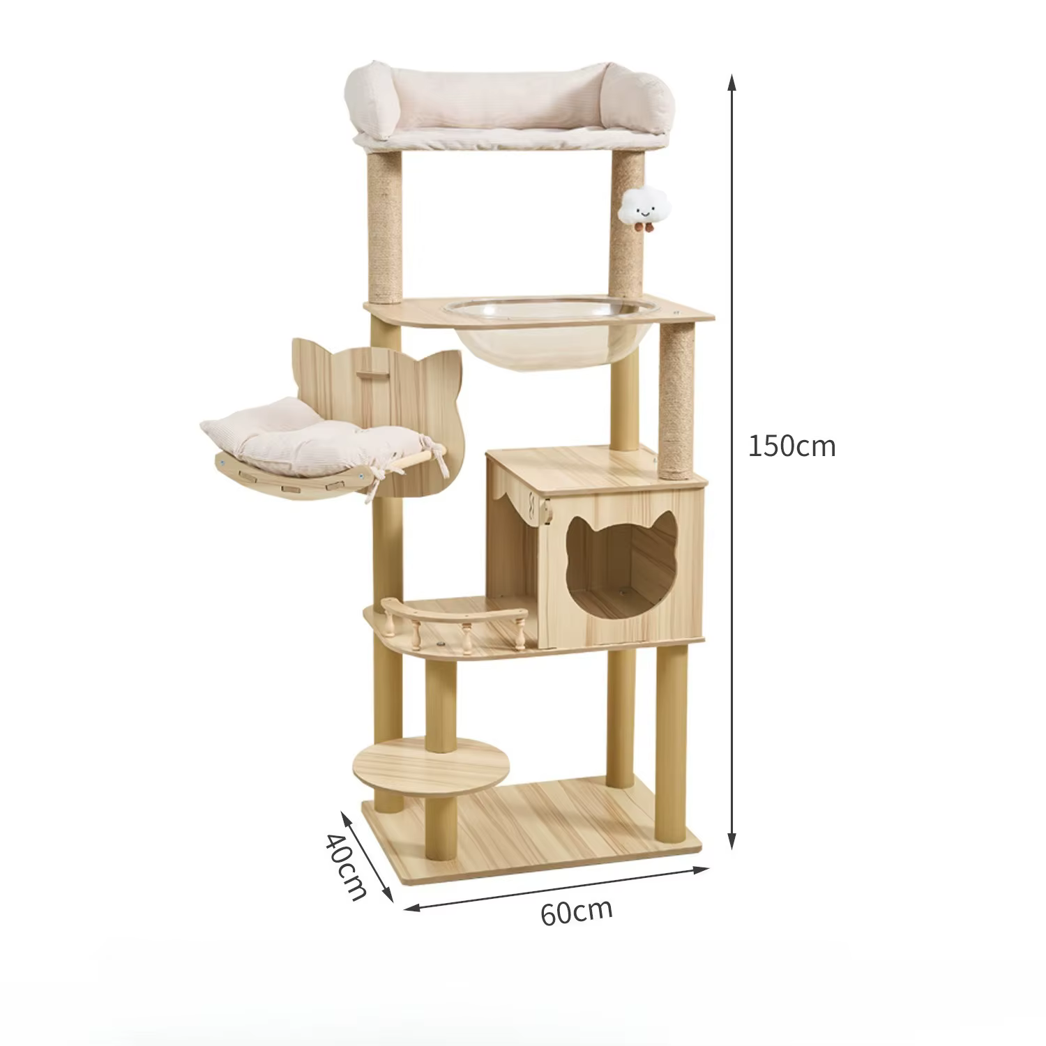 Torre de Árbol de Madera Alta con Condominio para Gatos y Plataforma Superior de Peluche para Gatos de Interior — imagen 4