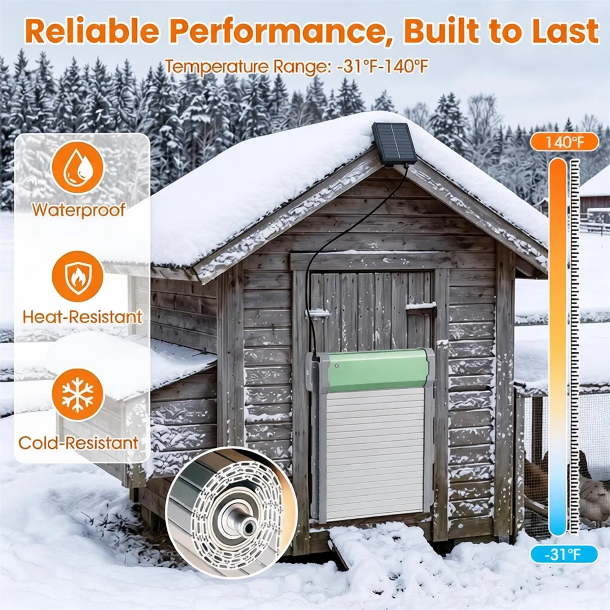 Solar Powered Automatic Chicken Coop Door with 4 Modes Light Sensor Timer Remote Control, Anti-Pinch Weatherproof Aluminum Opener for Chickens Ducks Rabbits Poultry — image 9