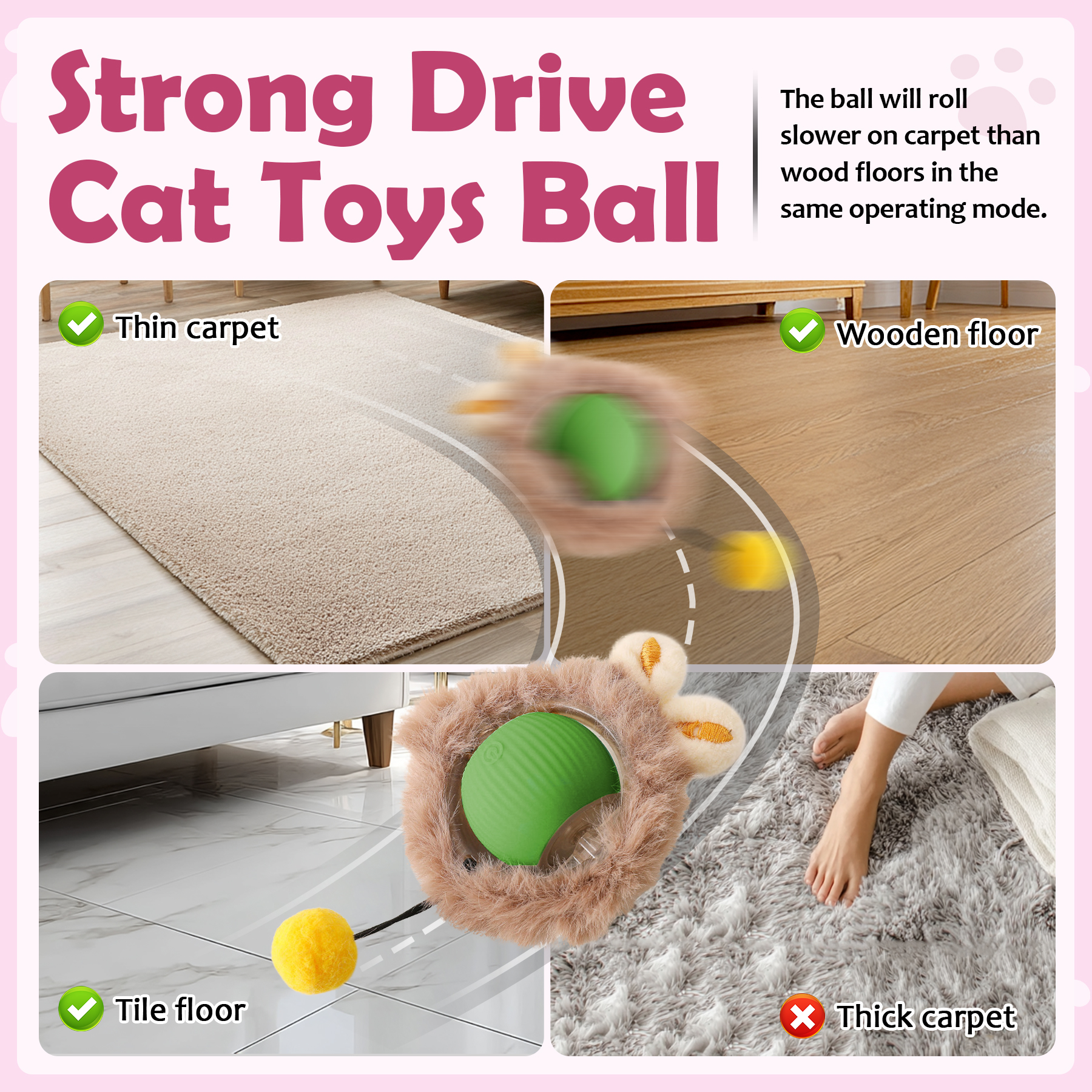 Juguetes Interactivos de Bola para Gatos y Perros - Pelota Móvil con Luces y Cola y Orejas de Conejo para Mascotas Domésticas — imagen 3
