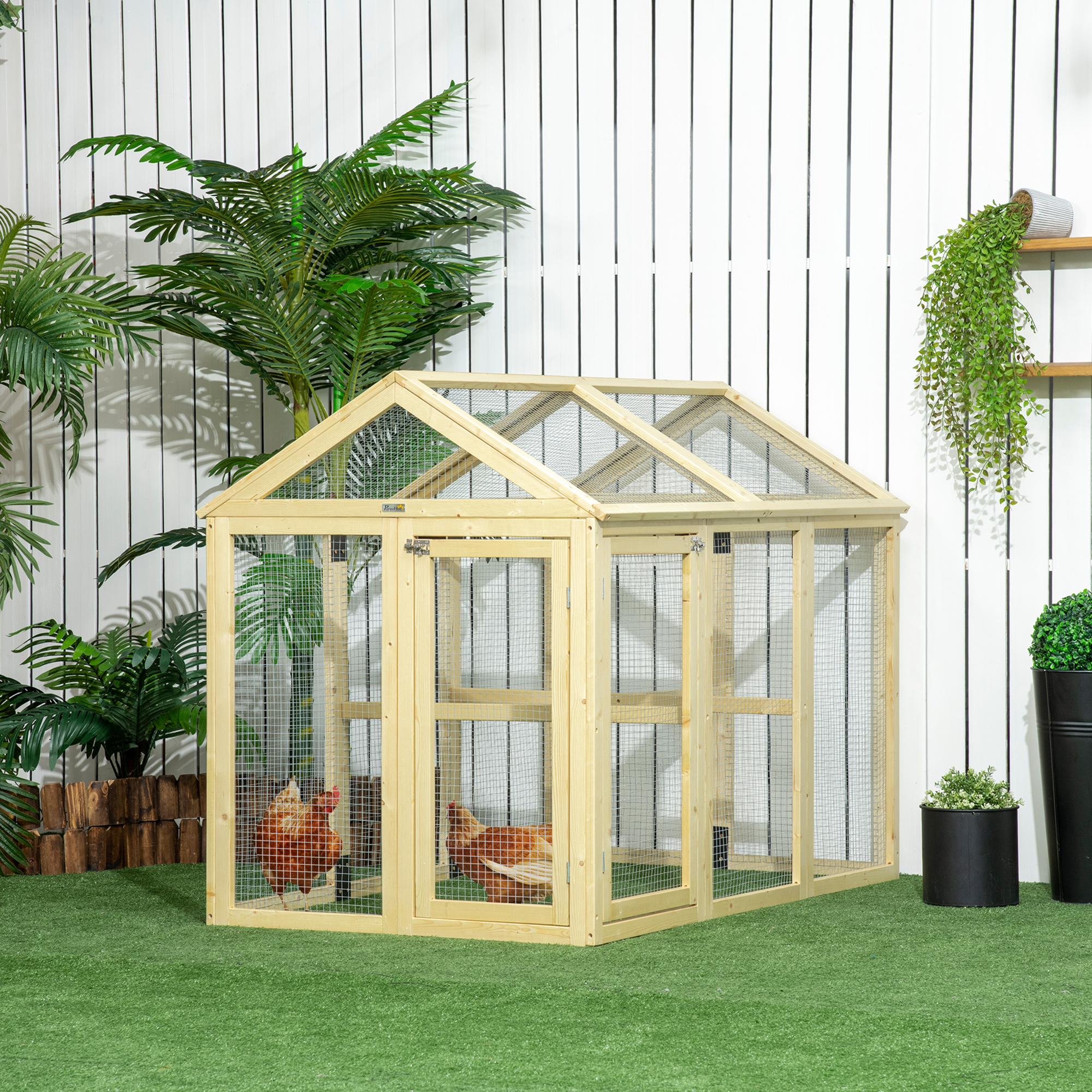 Wooden Chicken Run, Combinable Design with Perches, 4.6 x 2.8, Nature Wood — image 1