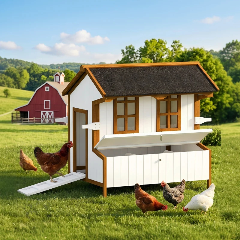 Gallinero de 47", Casa de Madera para Gallinas Elevada, Conejera con Techo Impermeable, Nido y Asas para 3-5 Gallinas, Jaula Portátil para Aves de Corral en el Patio — imagen 10