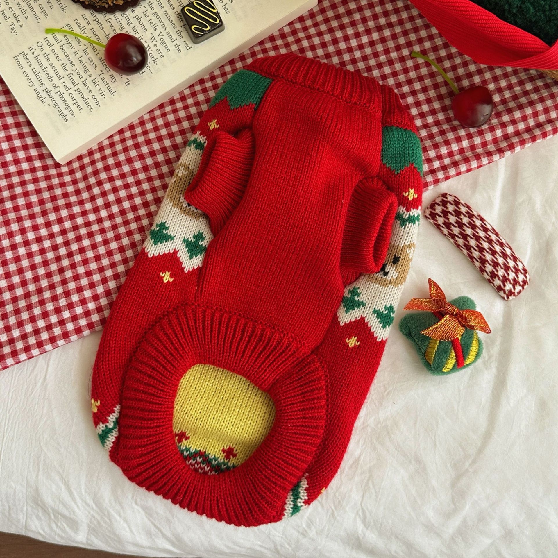 Christmas cherry pet sweater autumn and winter pet dog clothes small dog and cat warm — image 4