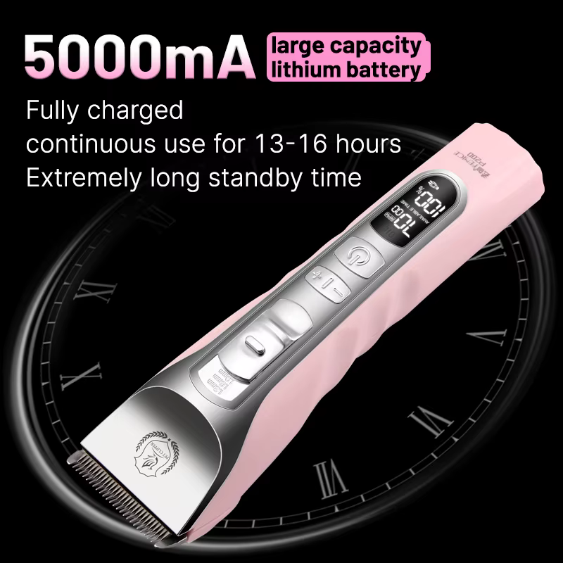 Fenice Sakura Pink Dog Hair Cutting Machine 5000mA Capacity Cordless LCD Screen Pet Dog Grooming Clipper Rechargeable Shaver Set — image 2