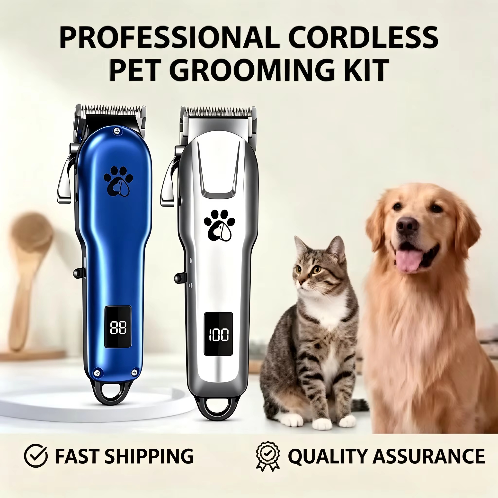 Pet Dog Cat Hair Clipper Grooming Kit USB Rechargeable Cordless Electric Trimmer LCD Display Ultra‑Quiet Low Noise for Pets — image 1