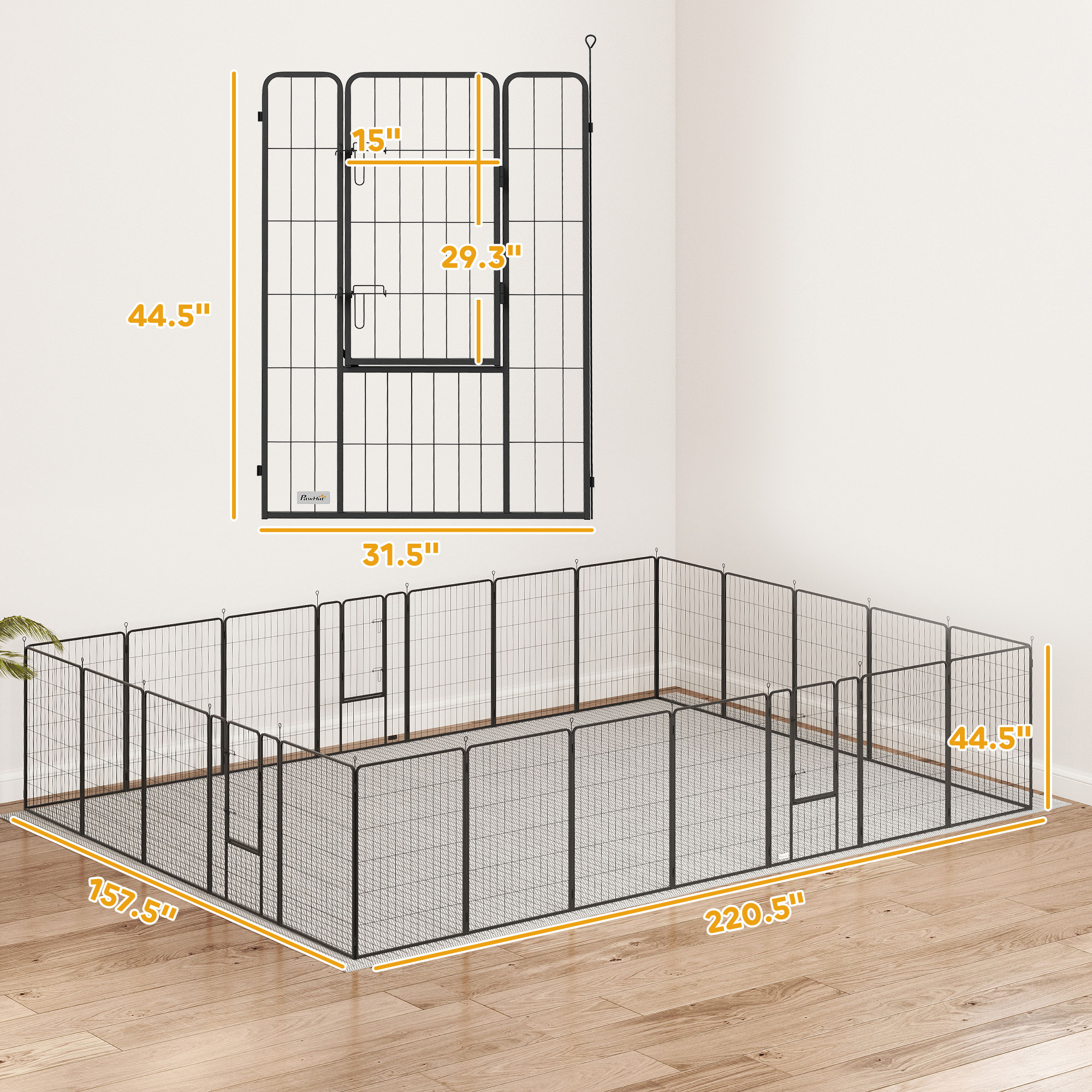 Dog Playpen For Indoor Outdoor, 24 Panels 39 H Puppy Playpen With Lockable Door, DIY Shape Pet Exercise Fence, Gray — image 6