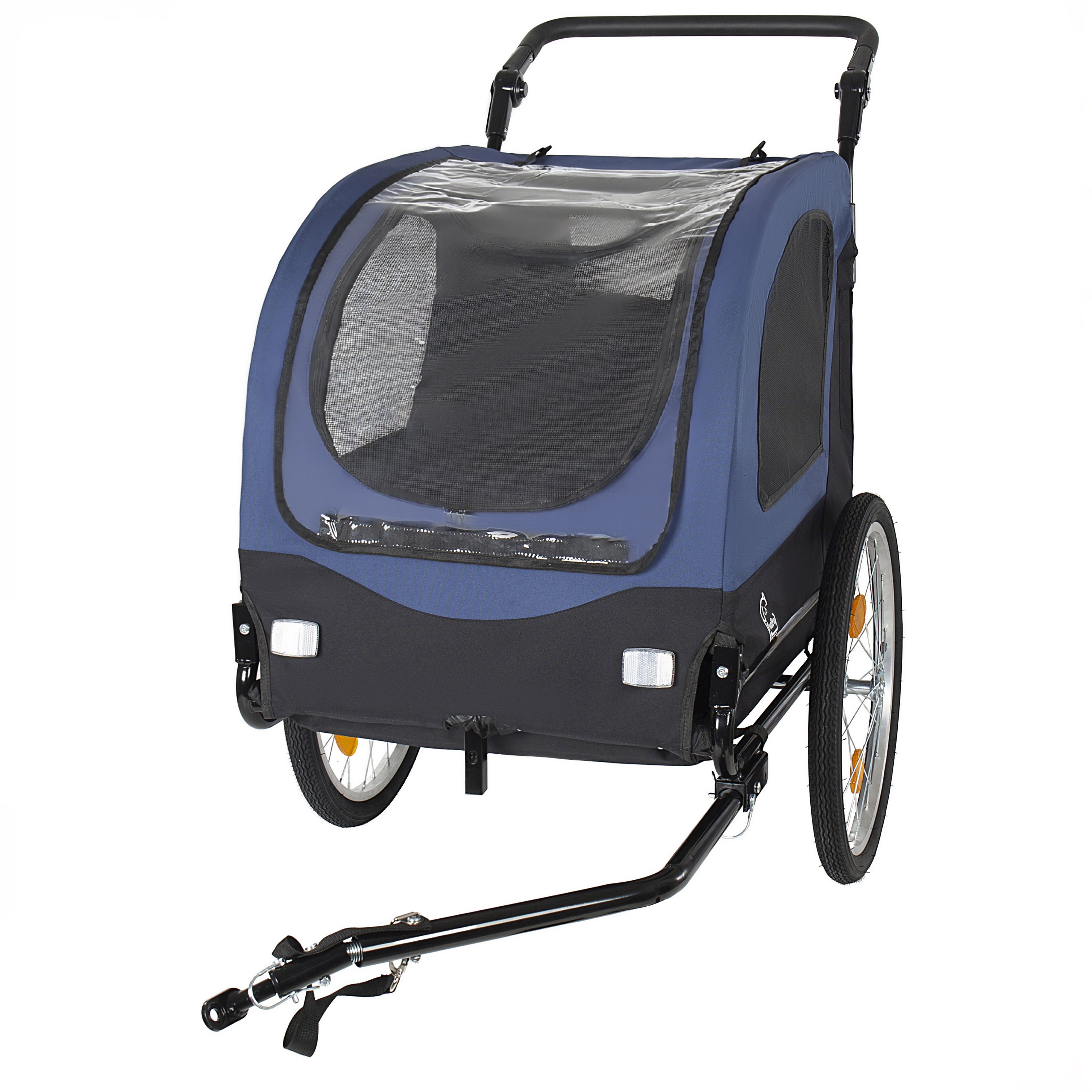 2-in-1 Bike Trailer & Pet Stroller For Dogs Up To 110lbs Foldable Pet Carrier Cart With Front Caster & 20 Quick Release Air-Filled Wheels, Breathable Mesh And PVC Rain Cover, Dark Blue — imagen 3