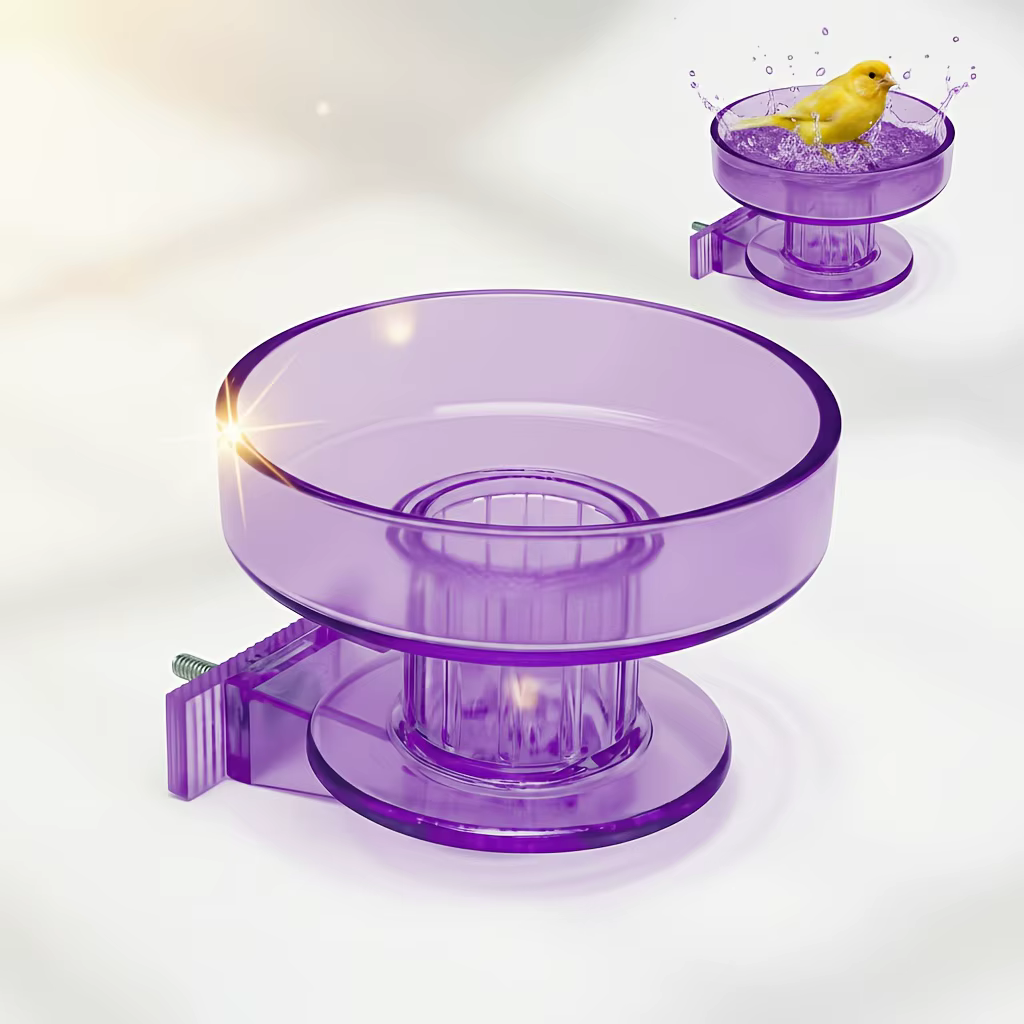 Bird Cage Bath/Removable Cage Bowl, Quick Lock Design, Bath with Clear Plastic Ridges for Perching, for Small-medium Birds, Feeding — image 2