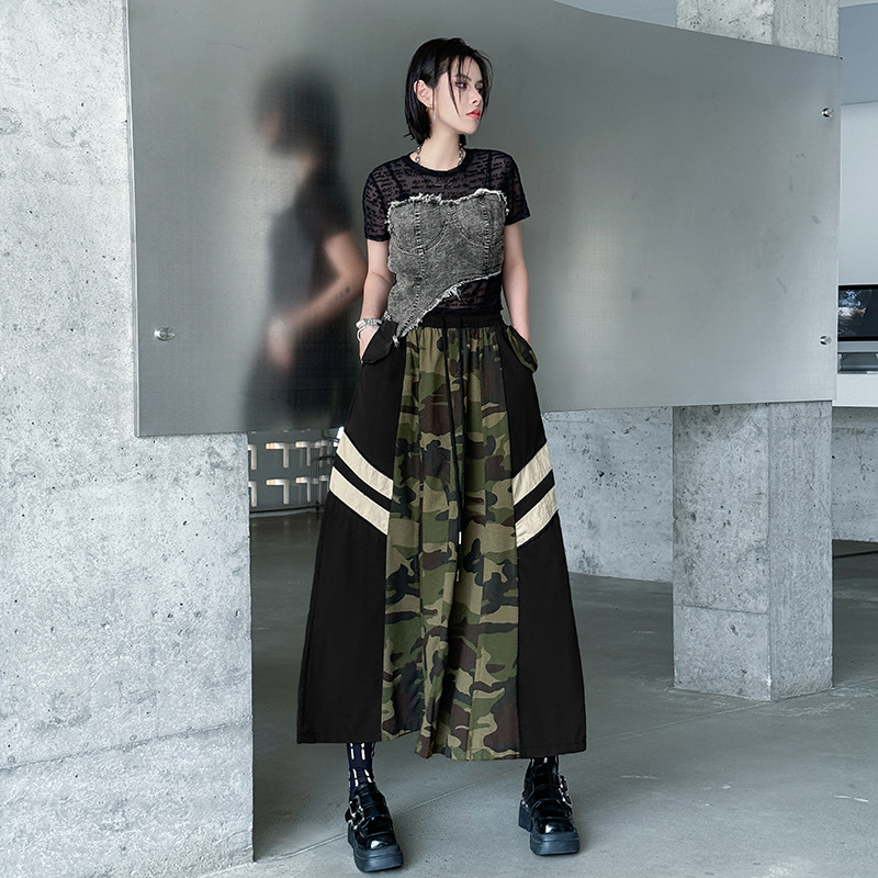 Retro camouflage leopard print denim high waisted skirt — image 8