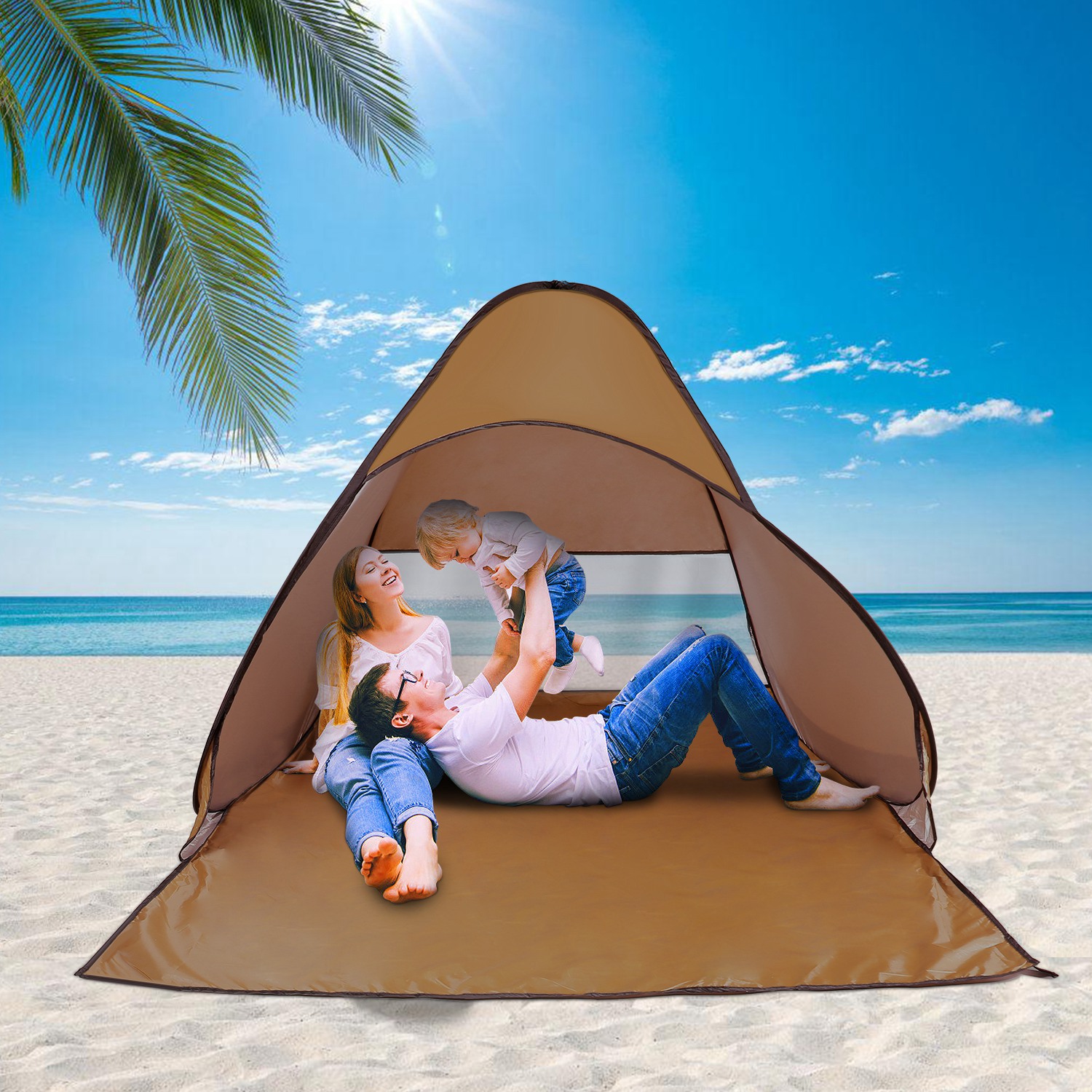 Carpa de Playa para 2-3 Personas con Ventana de Malla y Bolsa de Almacenamiento, 64.96 x 59.06 x 43.31 pulg, Anti-UV, Automática e Impermeable, para Playa, Camping, Pesca, Parque y Lago al Aire Libre — imagen 21