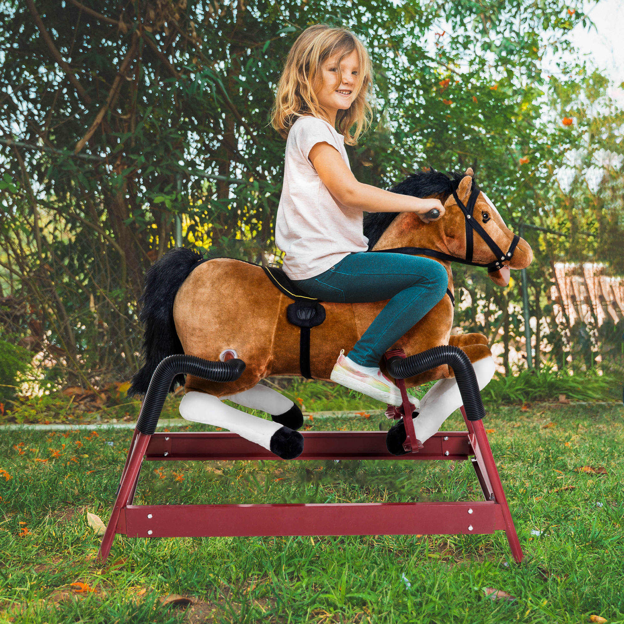 Caballo de Madera Plush para Niños con Sonidos Realistas, Color Marrón — imagen 6