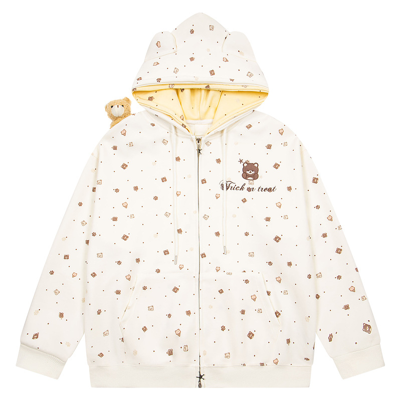 Embroidered teddy bear zipper loose hooded jacket — image 2